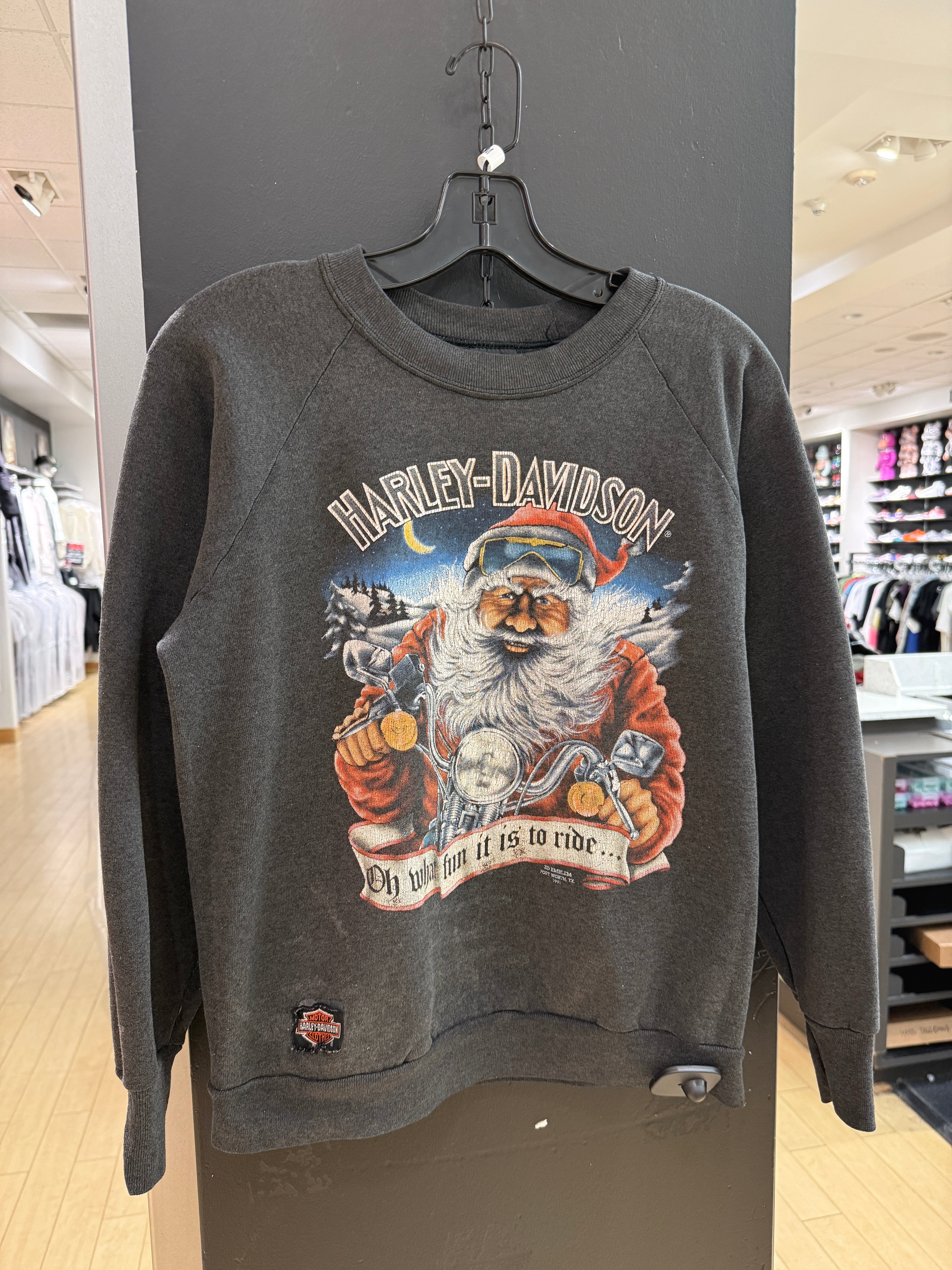 1991 Harley Davidson Tacoma Santa 3D Emblem Crewneck Sz M