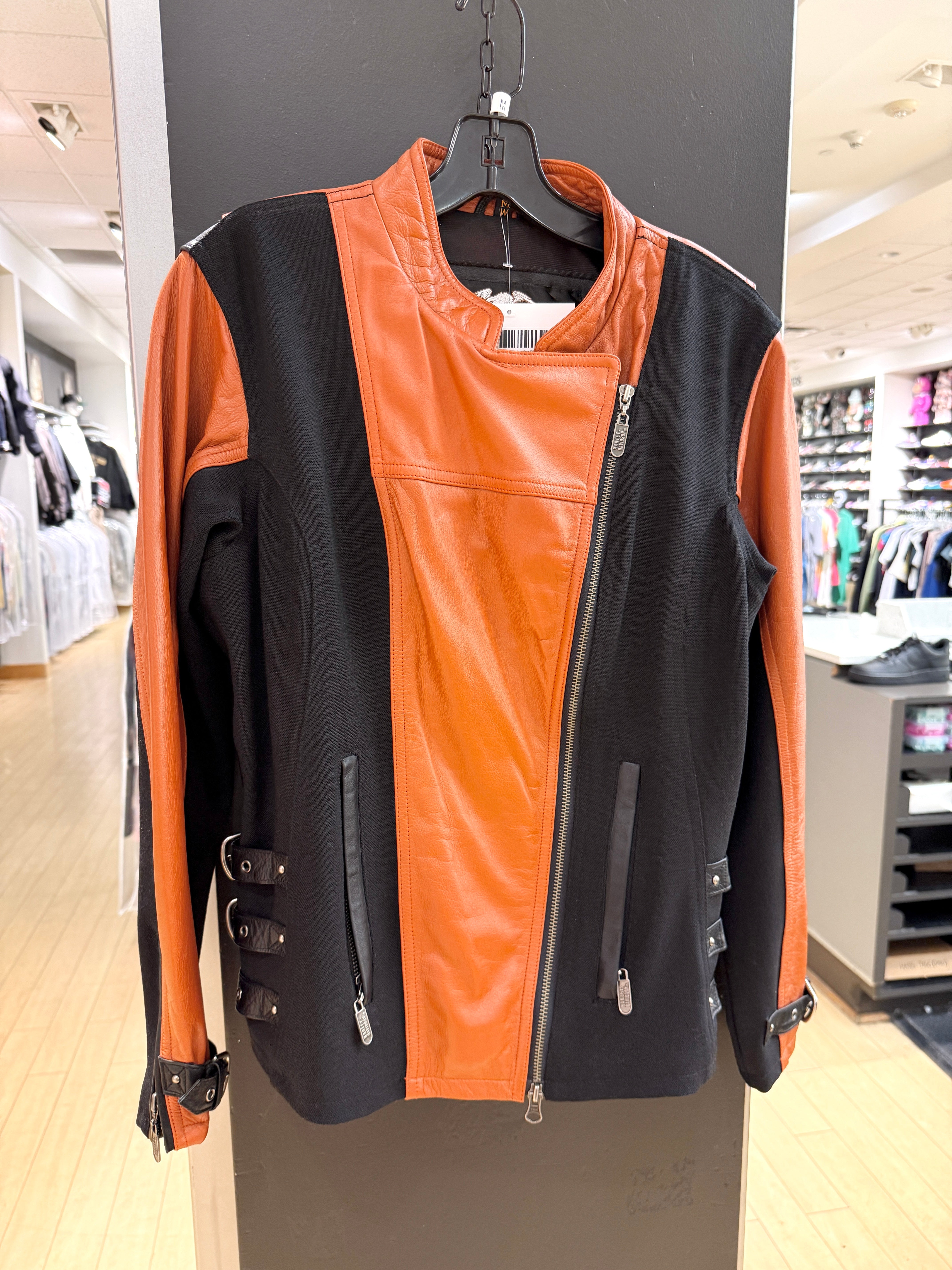 Women's 90s Harley Davidson Tan Leather Biker Jacket Sz M