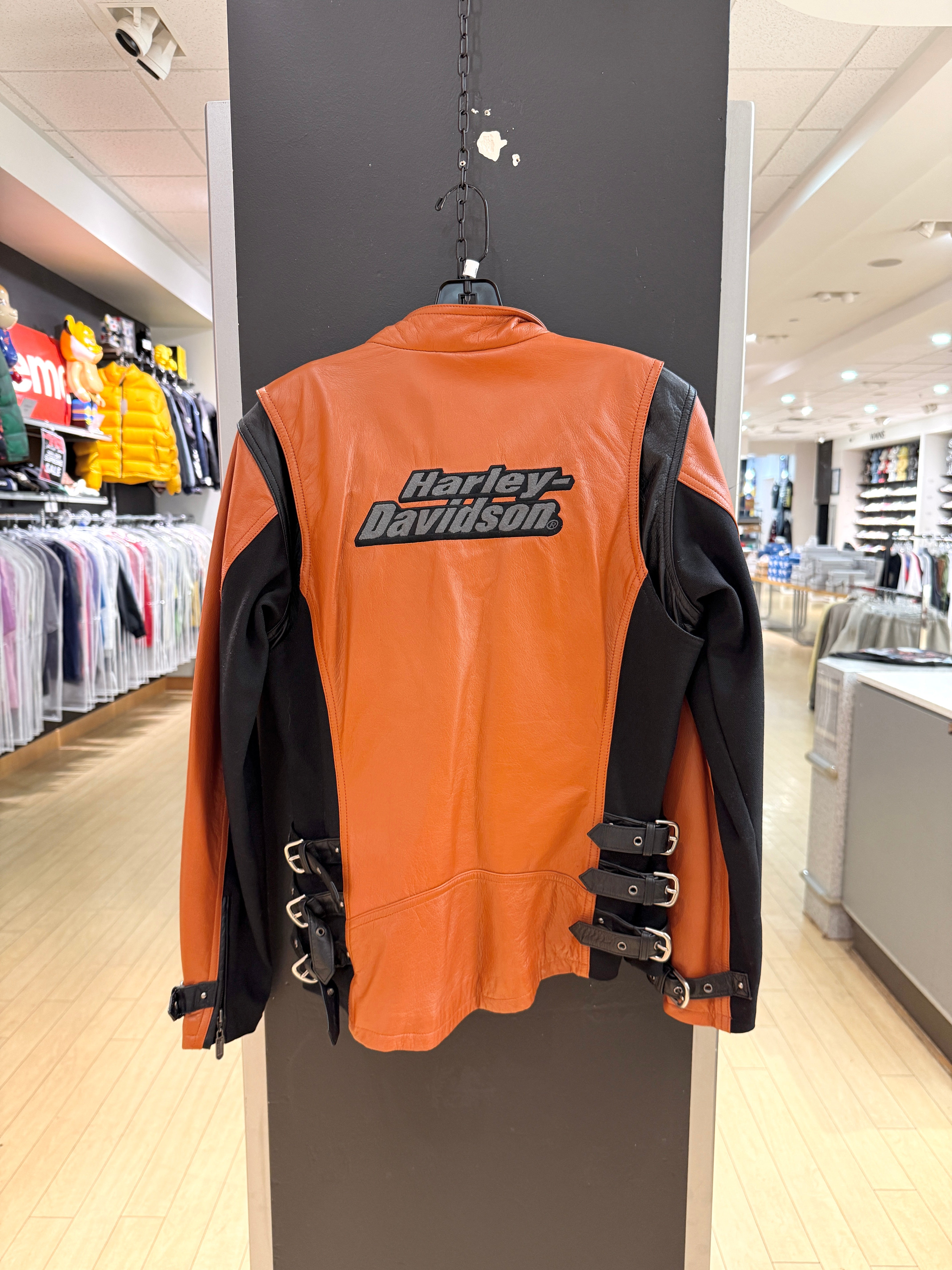 Women's 90s Harley Davidson Tan Leather Biker Jacket Sz M