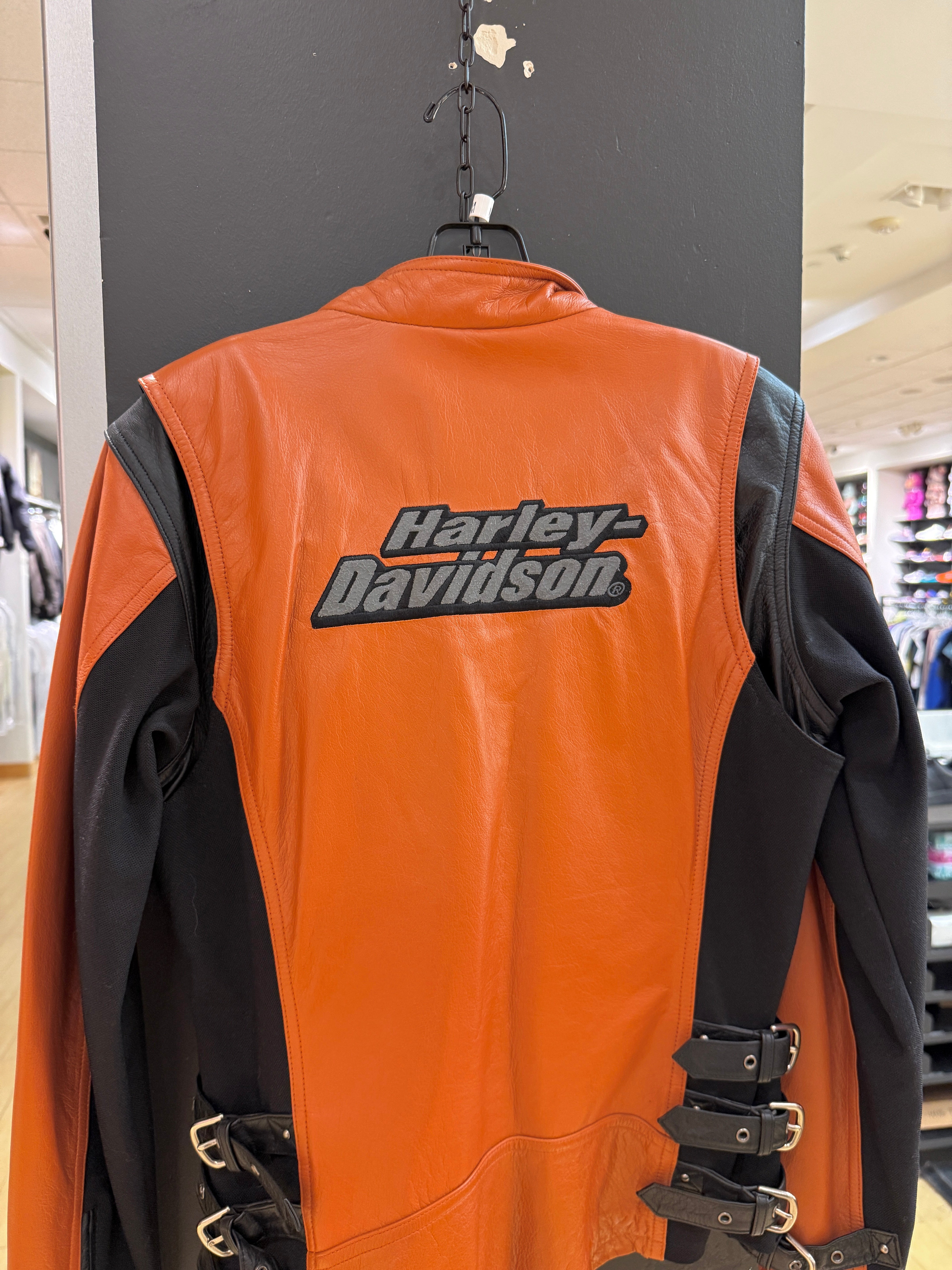 Women's 90s Harley Davidson Tan Leather Biker Jacket Sz M