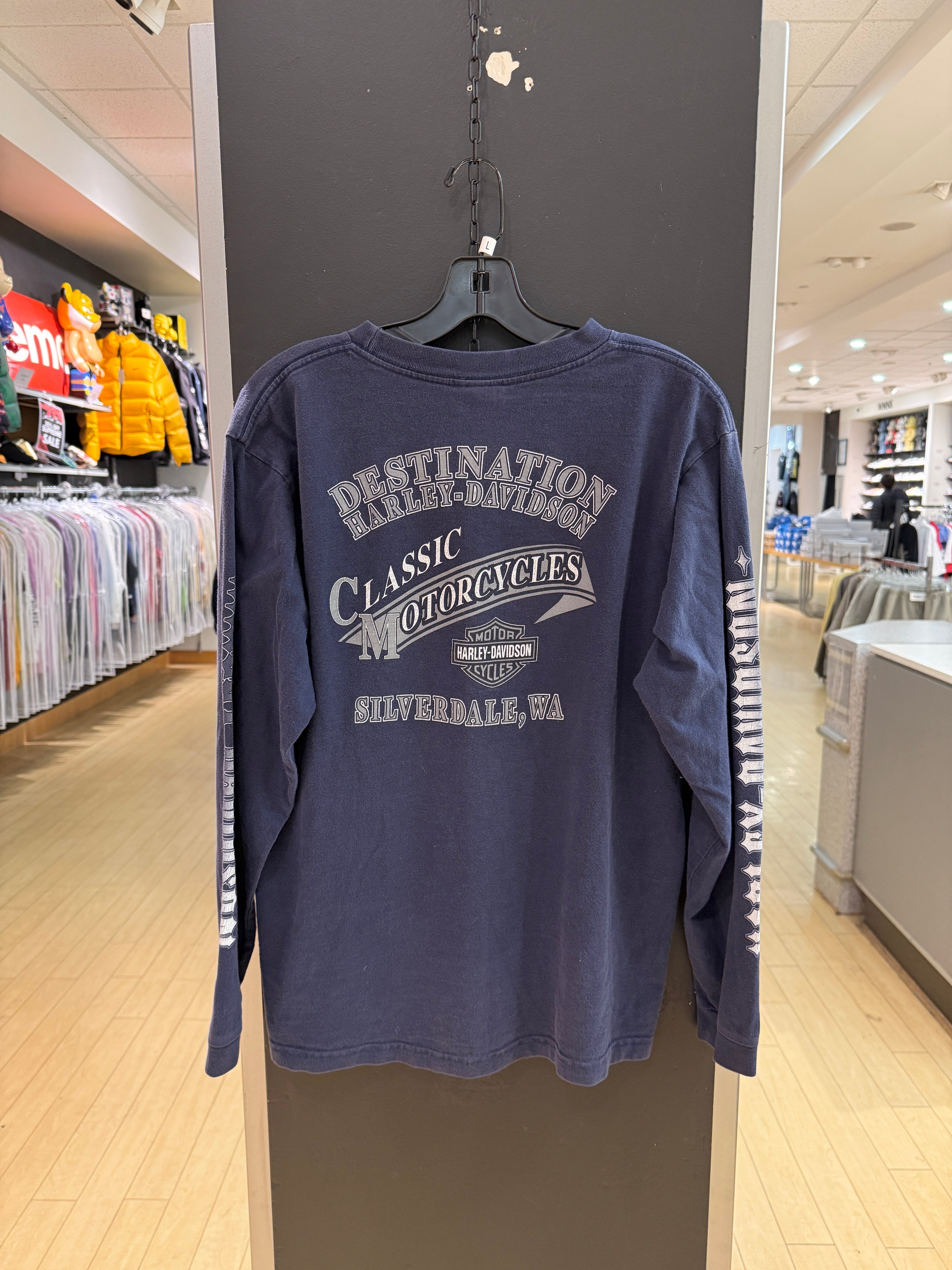 2004 Harley Davidson Silverdale Navy Long Sleeve Tee Sz L