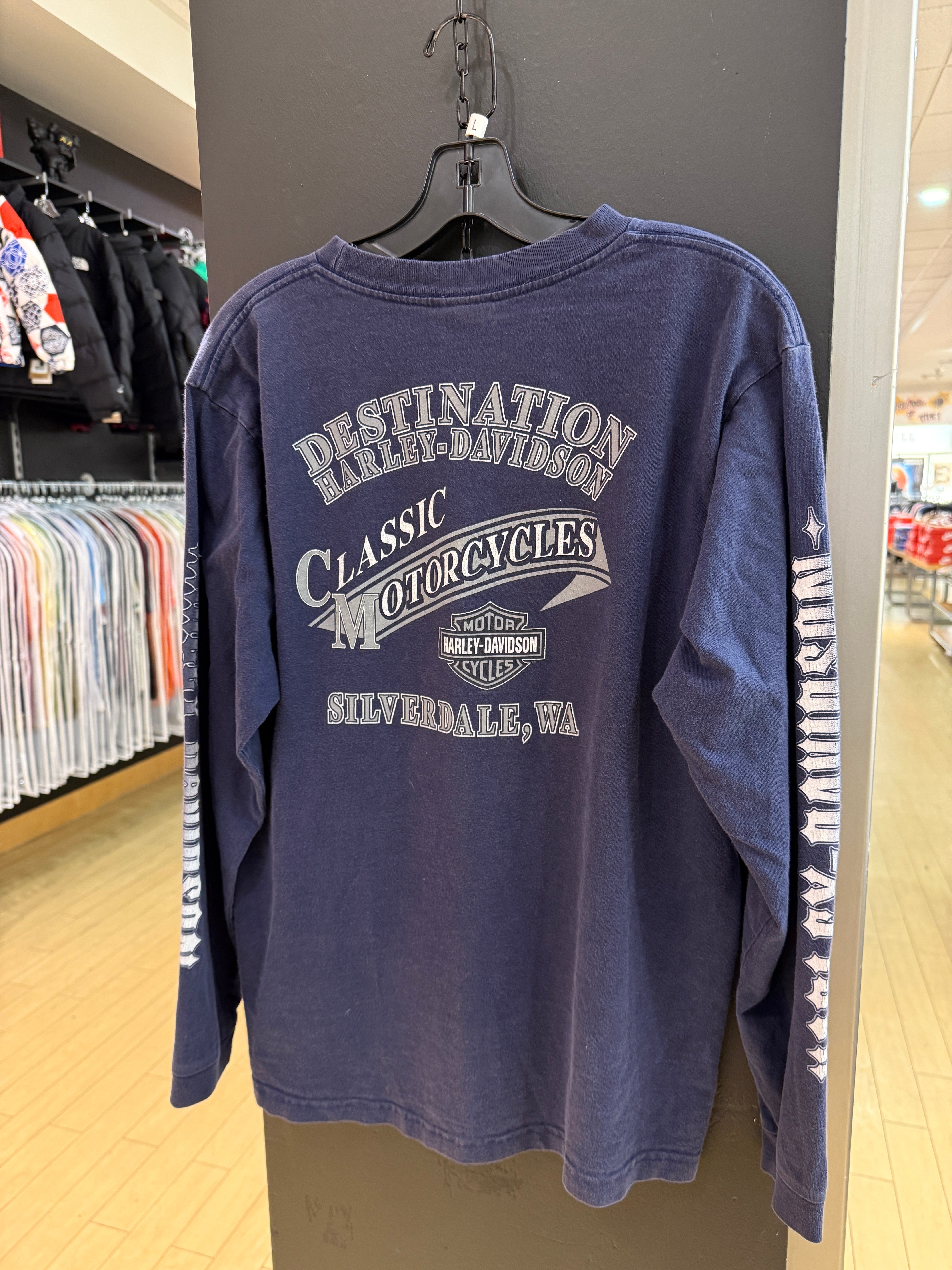 2004 Harley Davidson Silverdale Navy Long Sleeve Tee Sz L