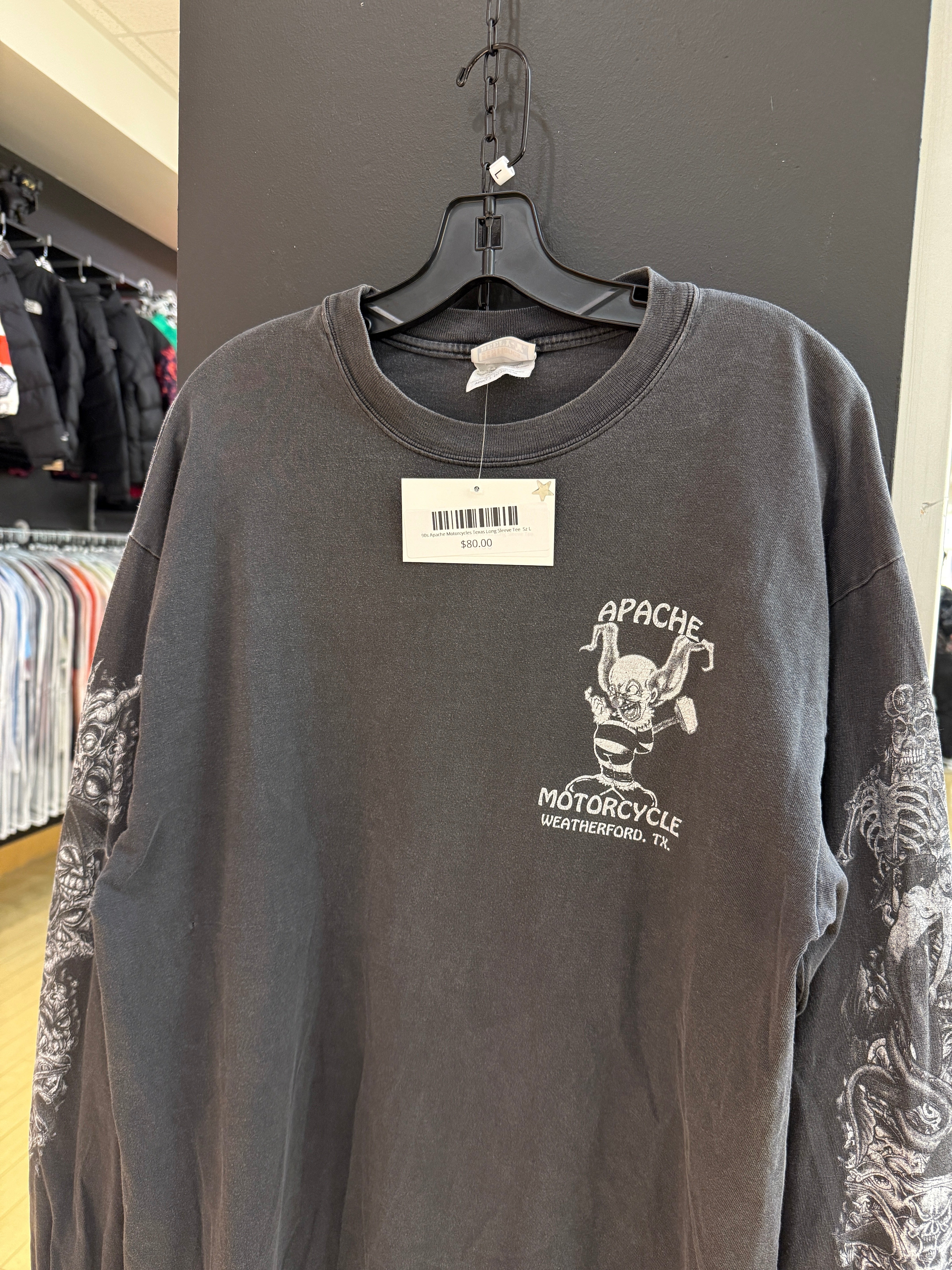 90s Apache Motorcycles Texas Long Sleeve Tee  Sz L