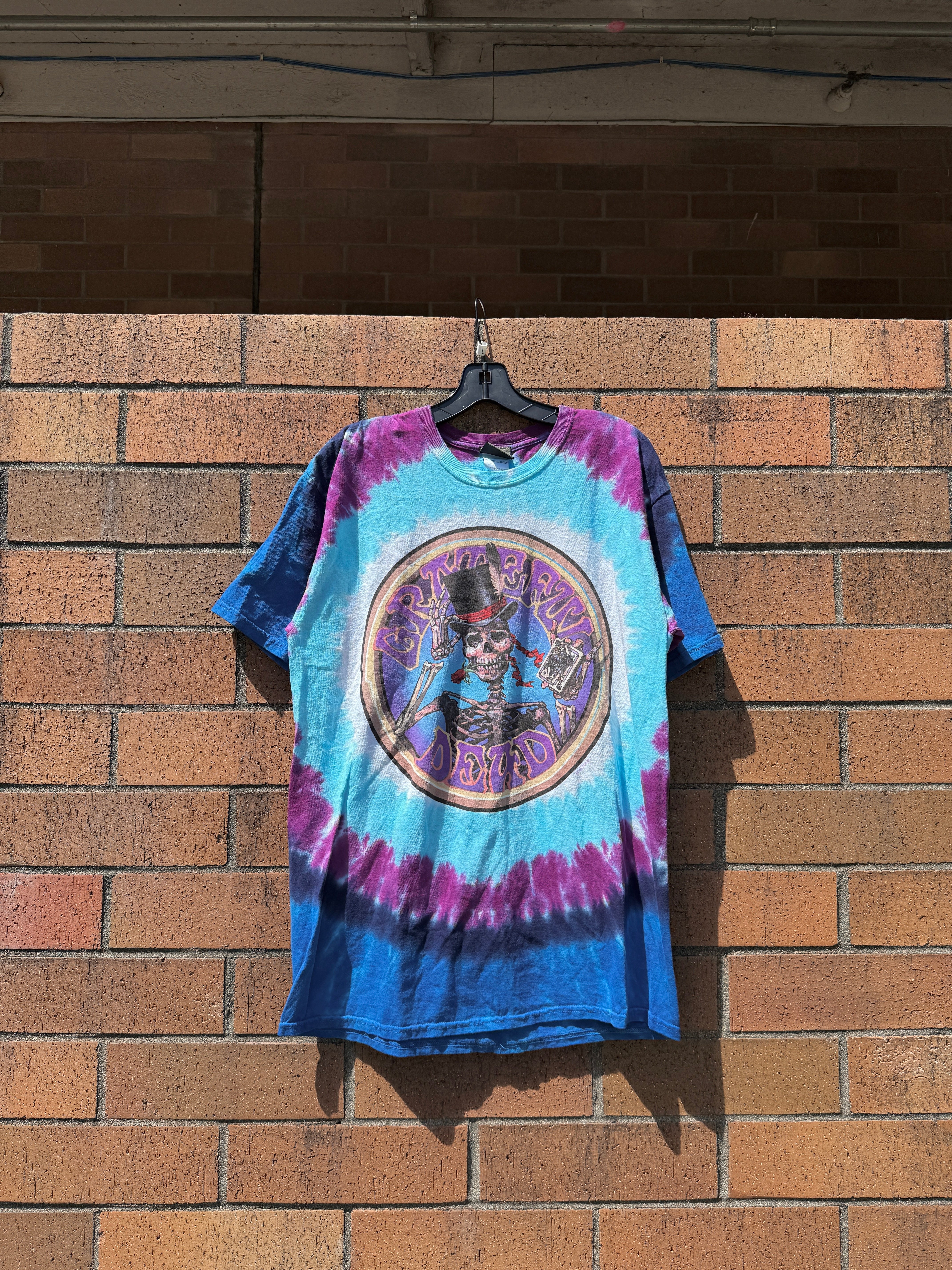 Y2K Liquid Blue Grateful Dead Skeleton Dealer Tie Dye Tee Size L