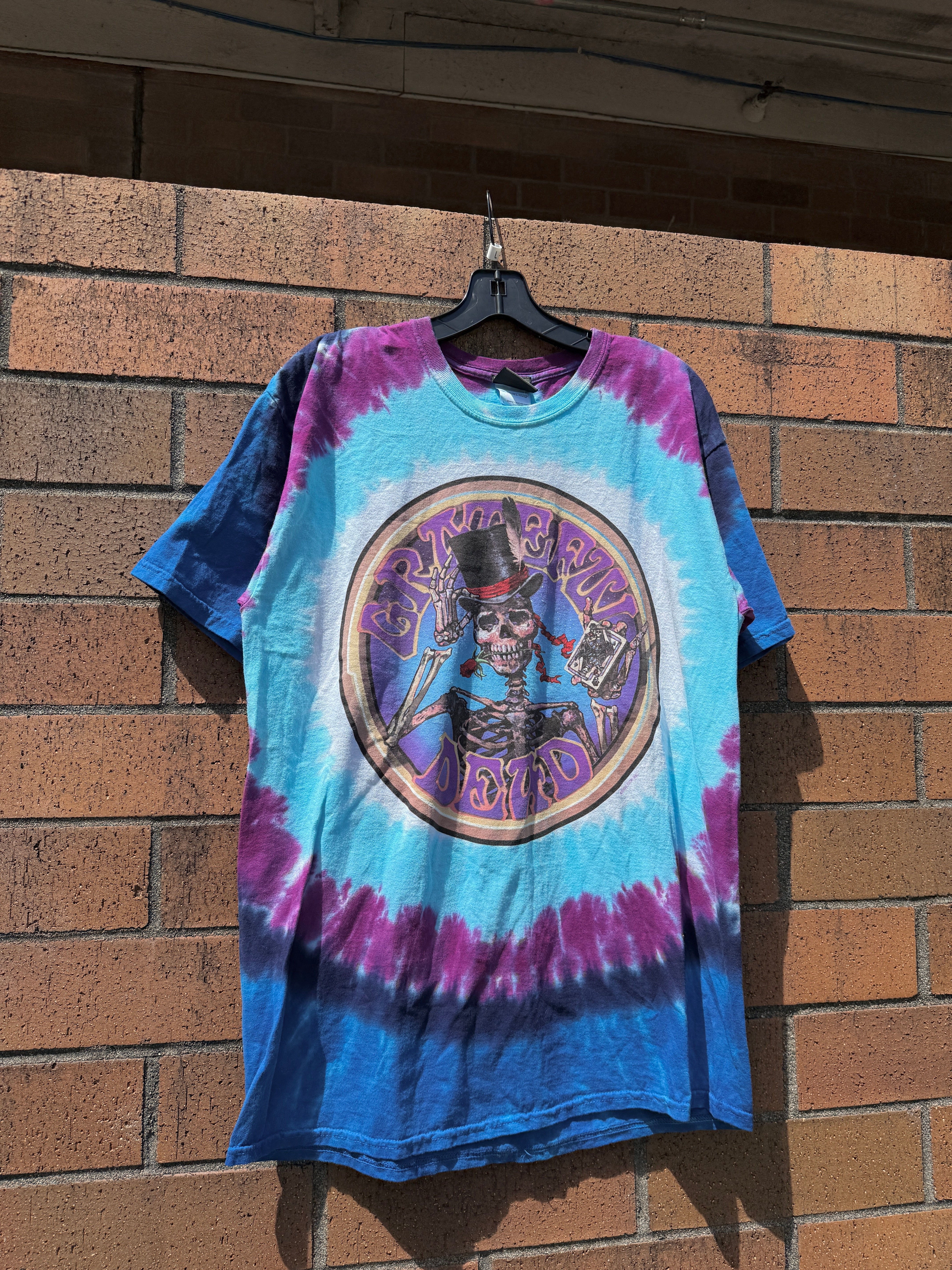 Y2K Liquid Blue Grateful Dead Skeleton Dealer Tie Dye Tee Size L