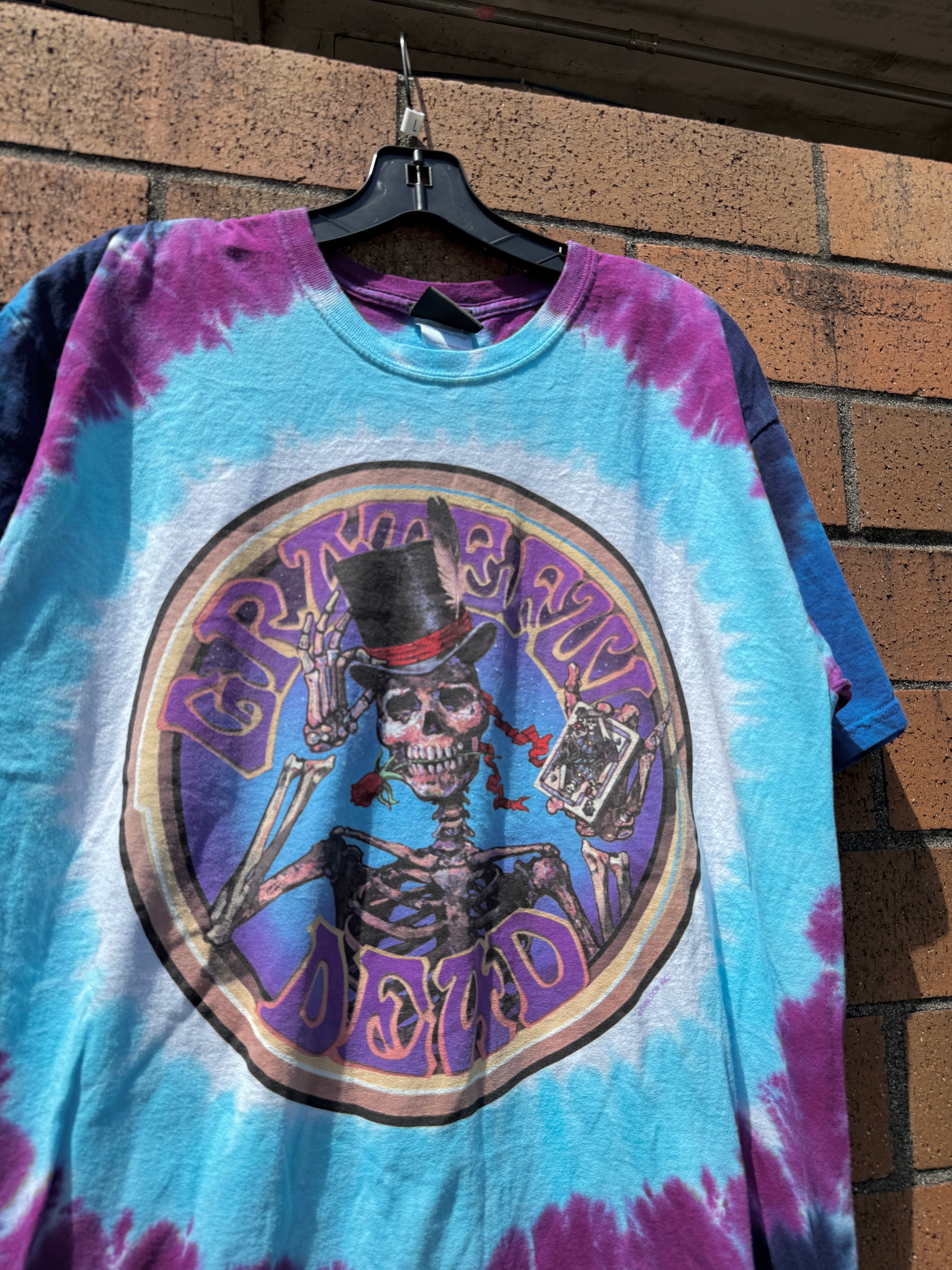 Y2K Liquid Blue Grateful Dead Skeleton Dealer Tie Dye Tee Size L