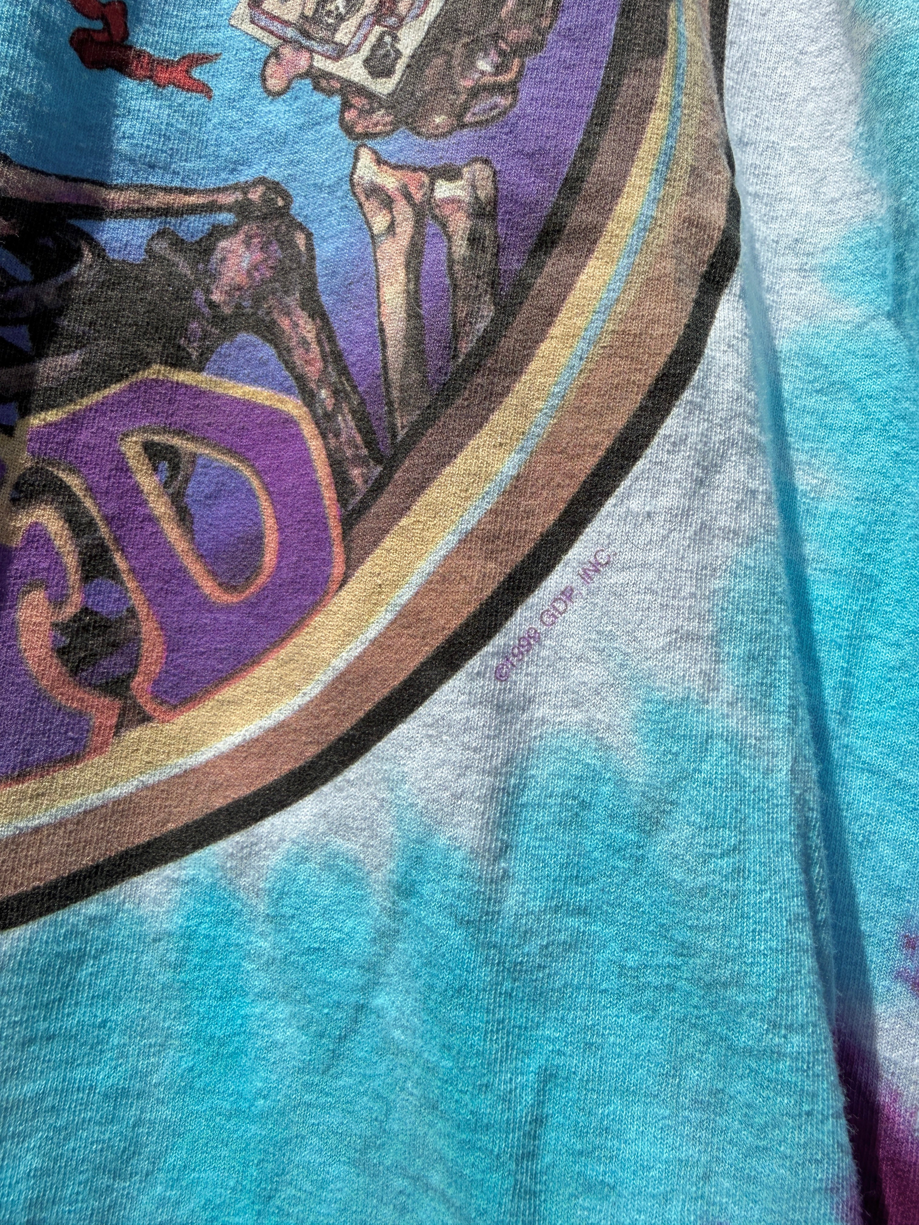 Y2K Liquid Blue Grateful Dead Skeleton Dealer Tie Dye Tee Size L