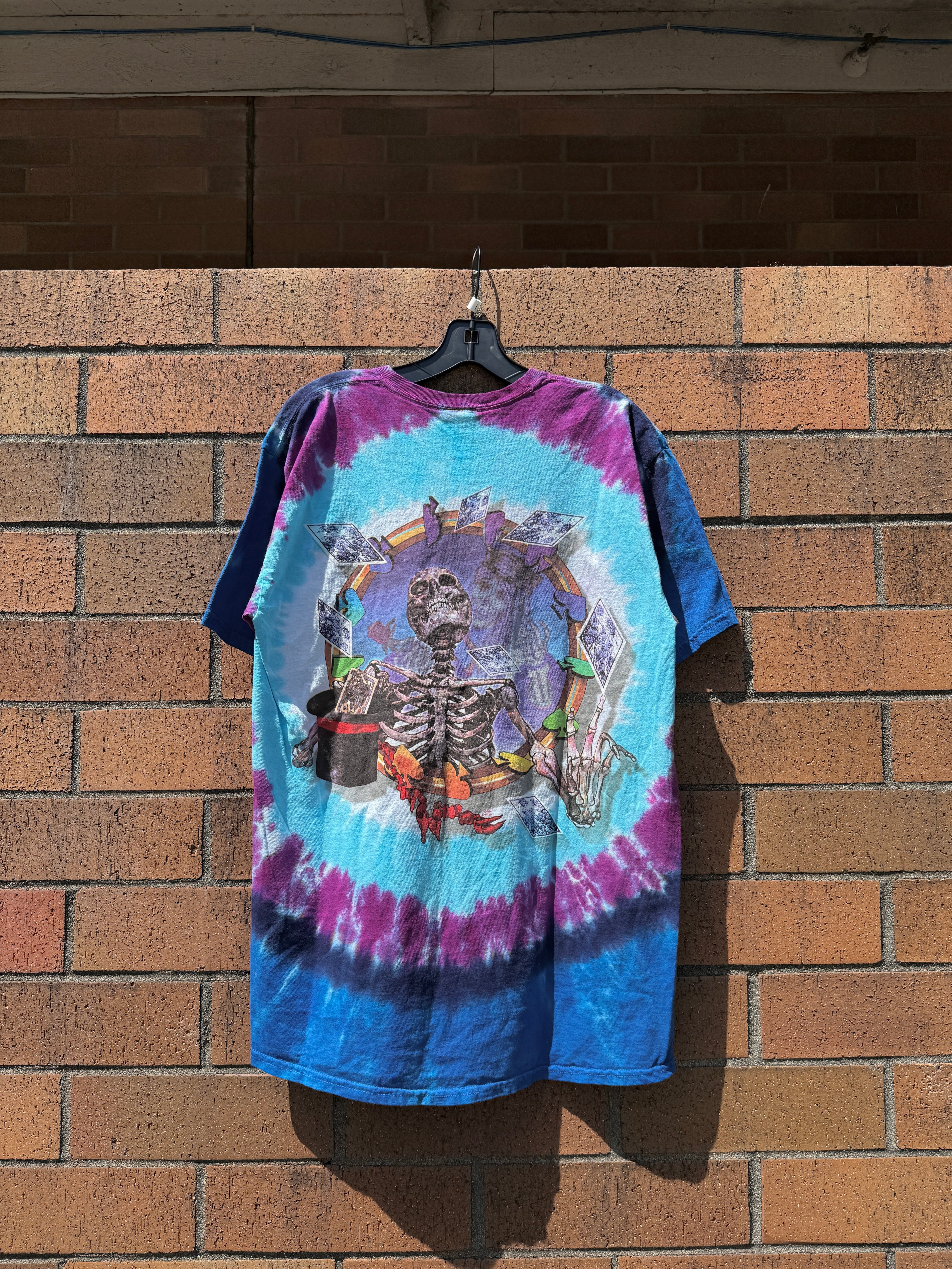 Y2K Liquid Blue Grateful Dead Skeleton Dealer Tie Dye Tee Size L