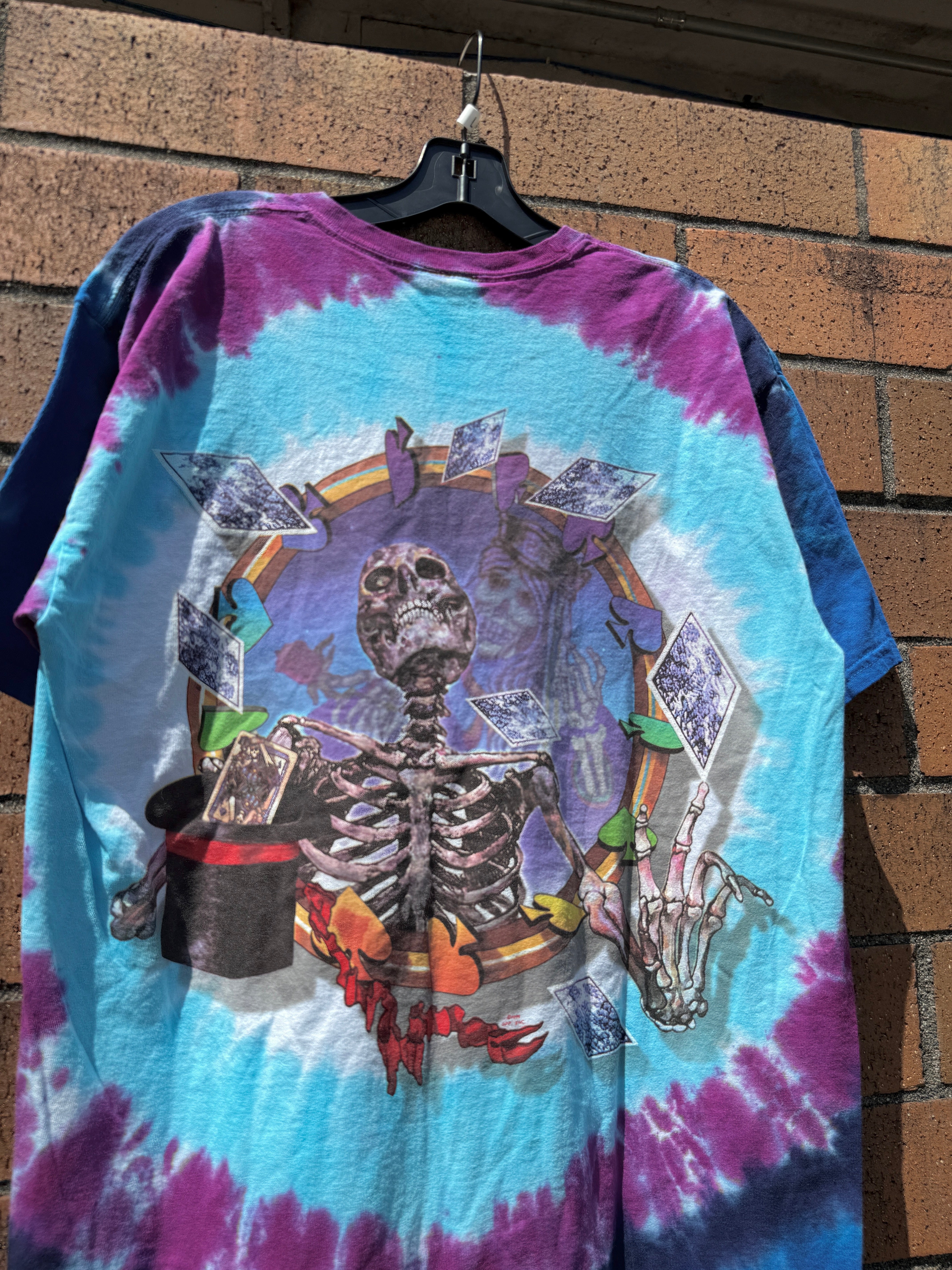 Y2K Liquid Blue Grateful Dead Skeleton Dealer Tie Dye Tee Size L