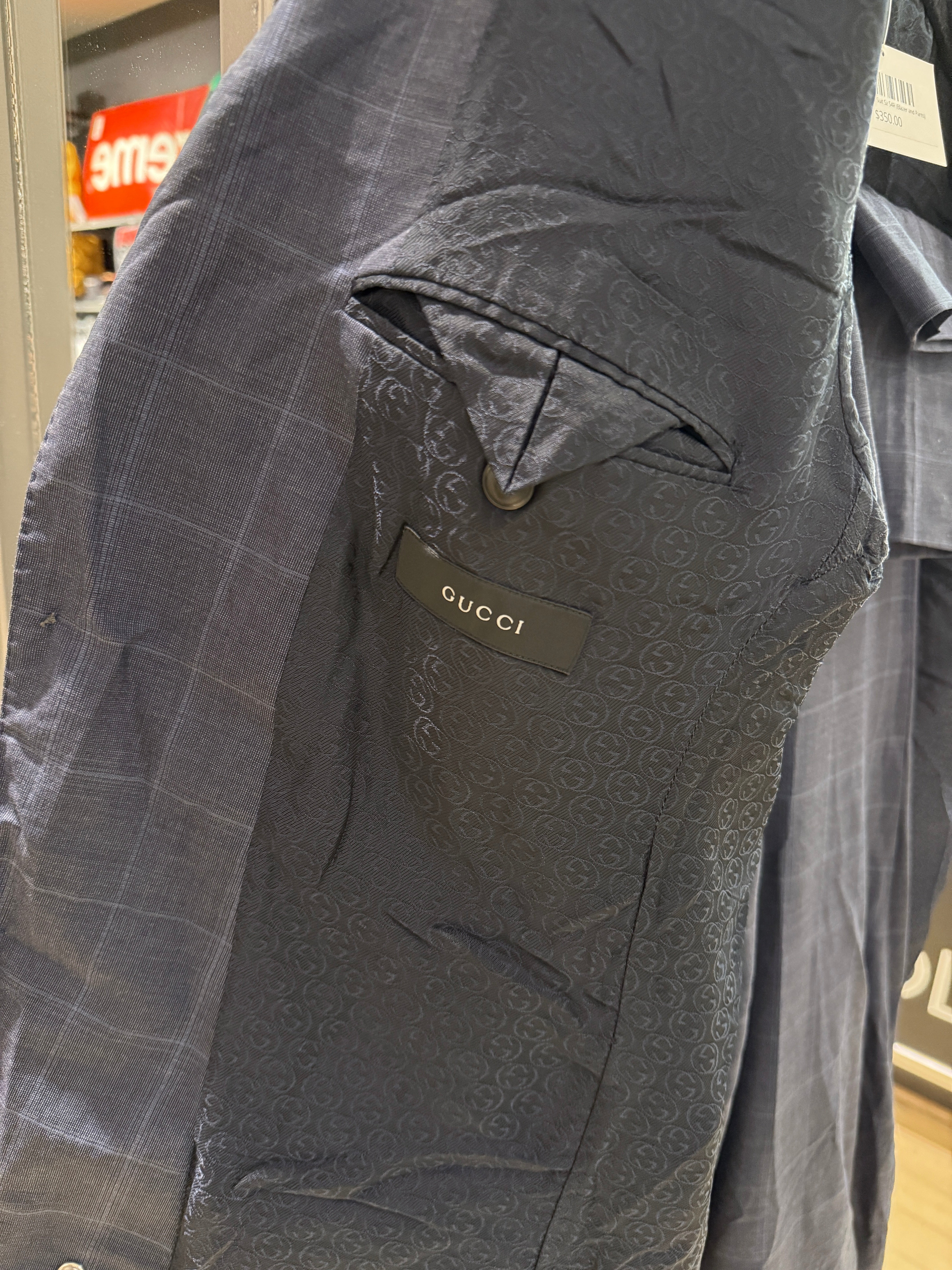 Gucci Navy Mens Suit Sz 54R (Blazer and Pants)
