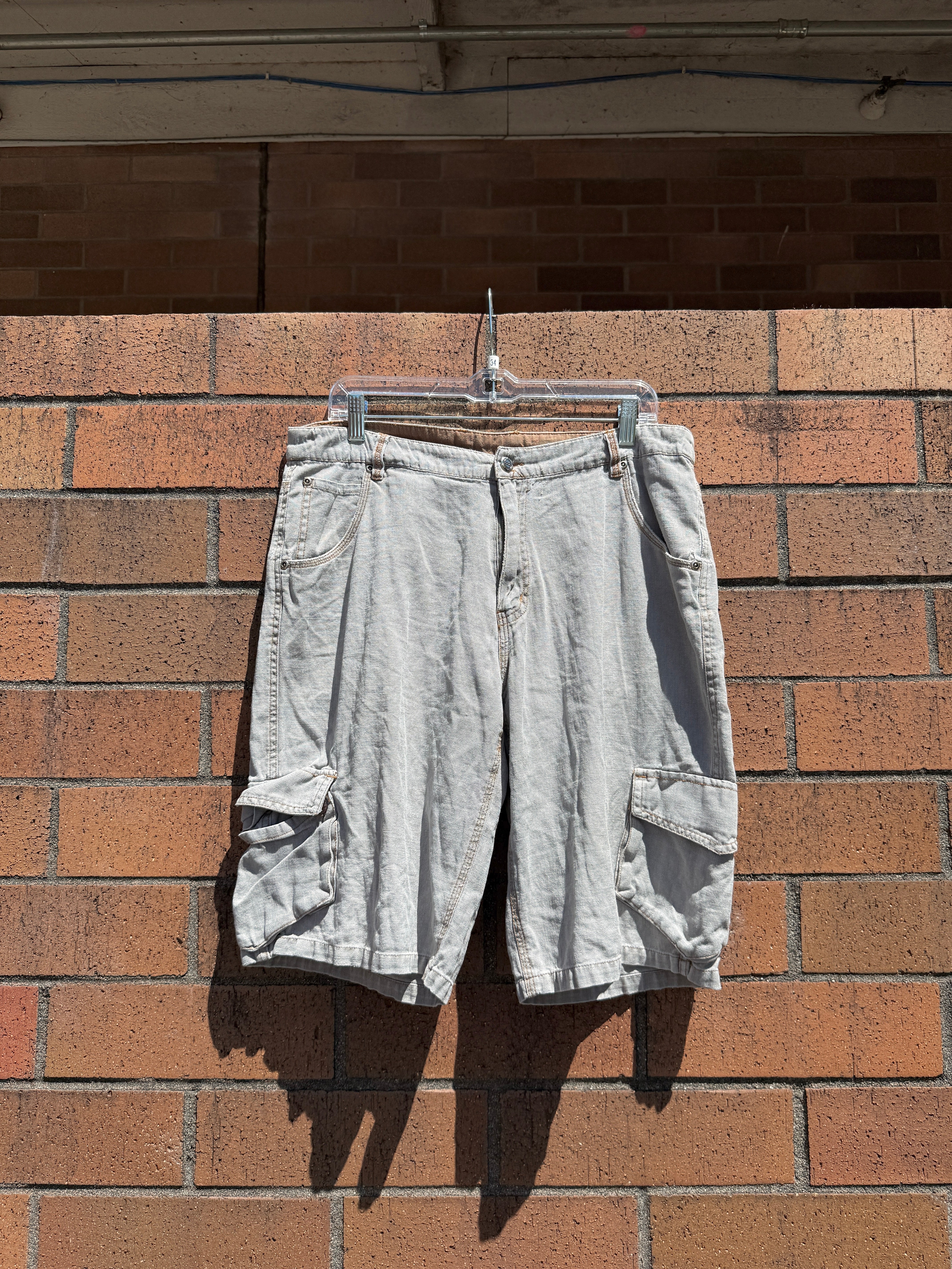 90s Kavu Seattle Grey Denim Cargo Shorts Size 34