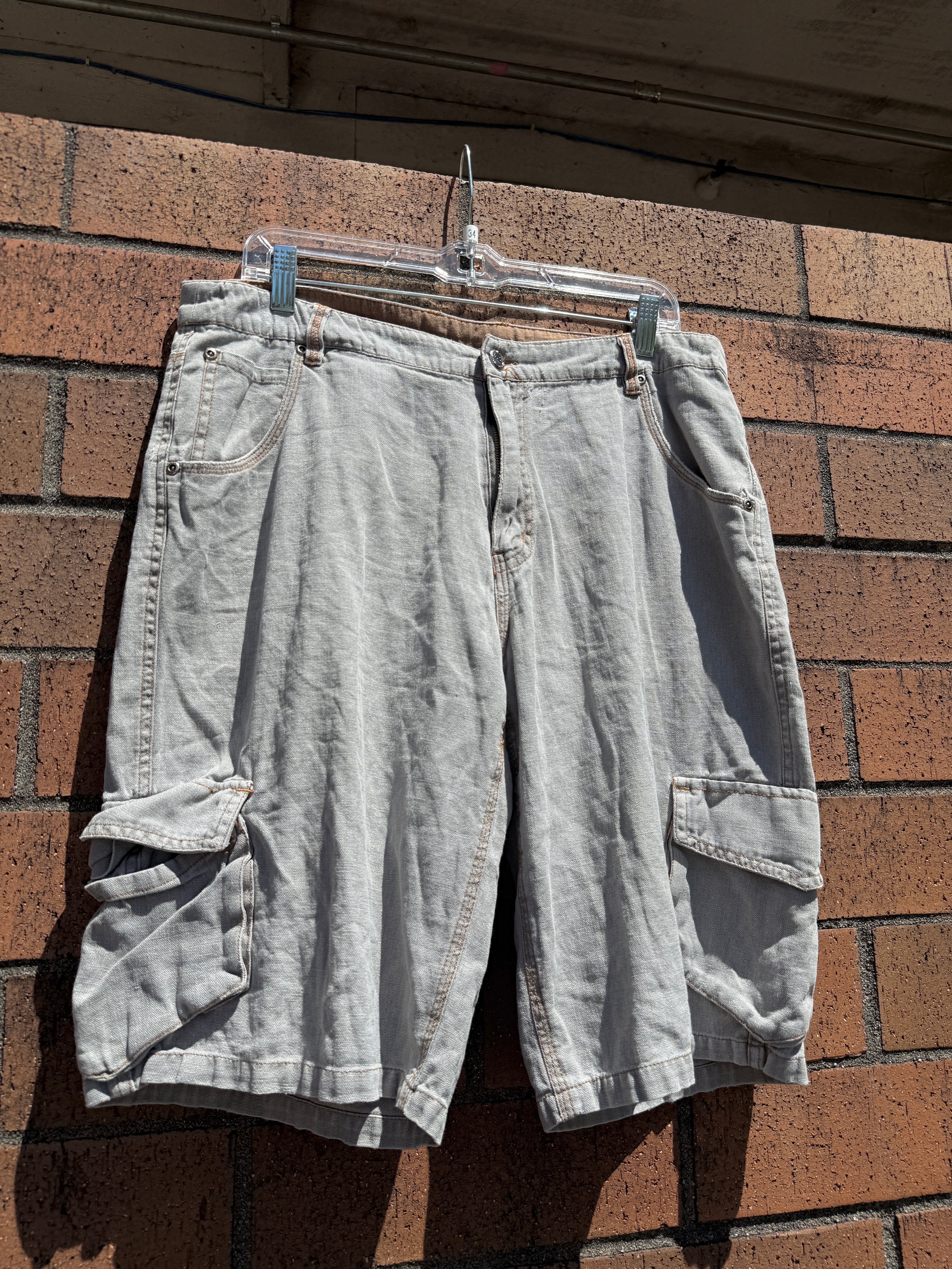 90s Kavu Seattle Grey Denim Cargo Shorts Size 34