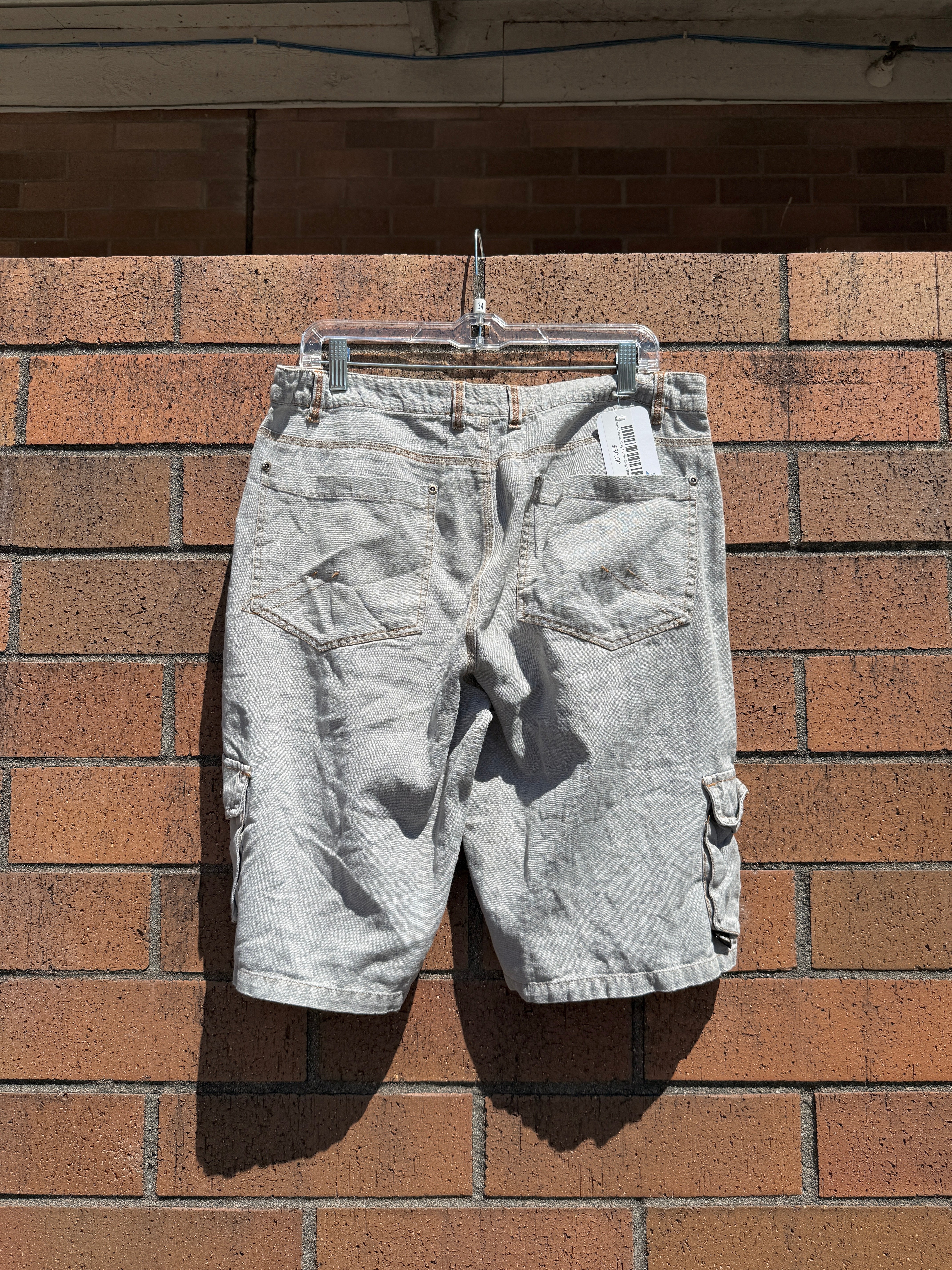 90s Kavu Seattle Grey Denim Cargo Shorts Size 34
