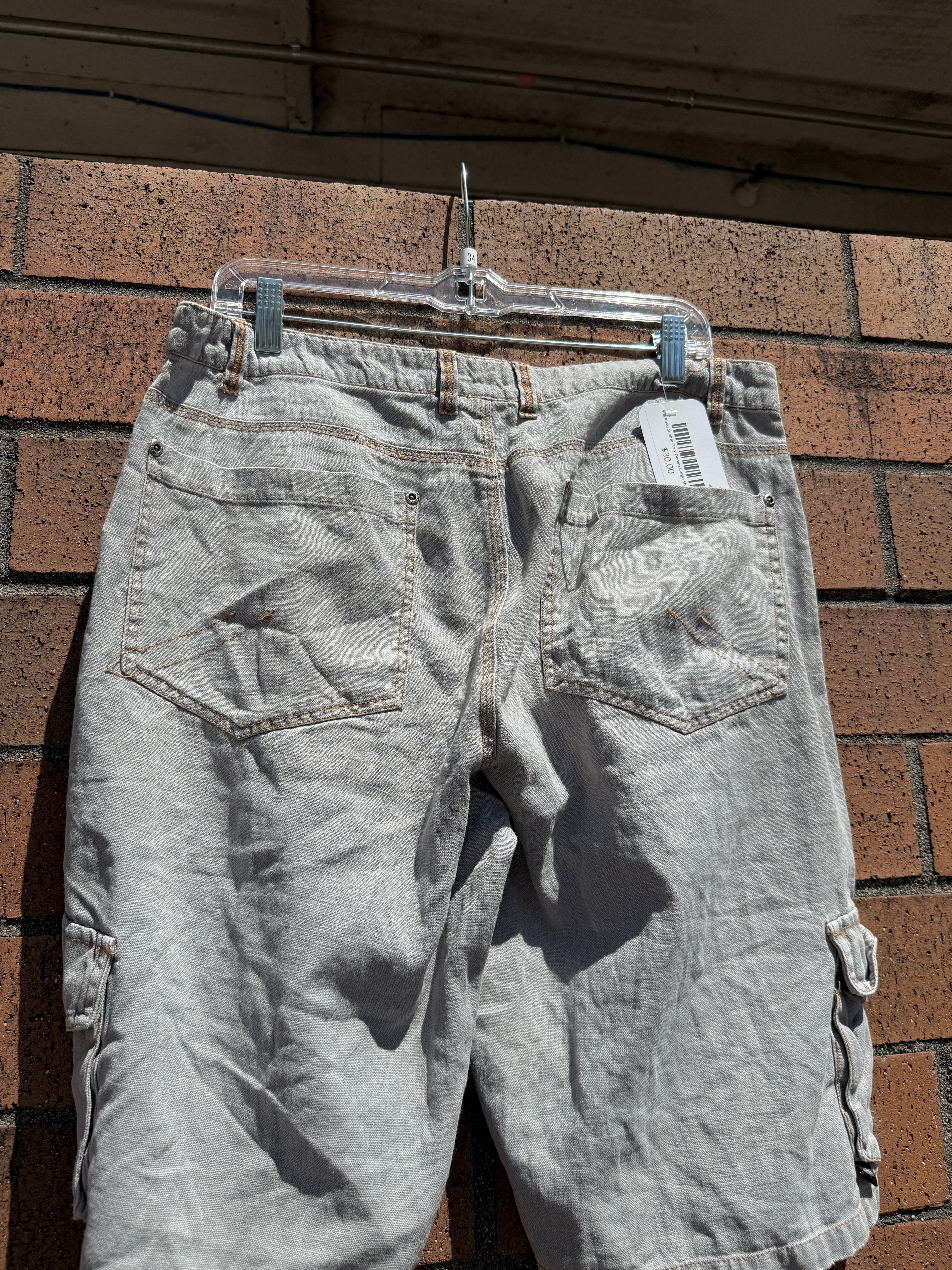 90s Kavu Seattle Grey Denim Cargo Shorts Size 34