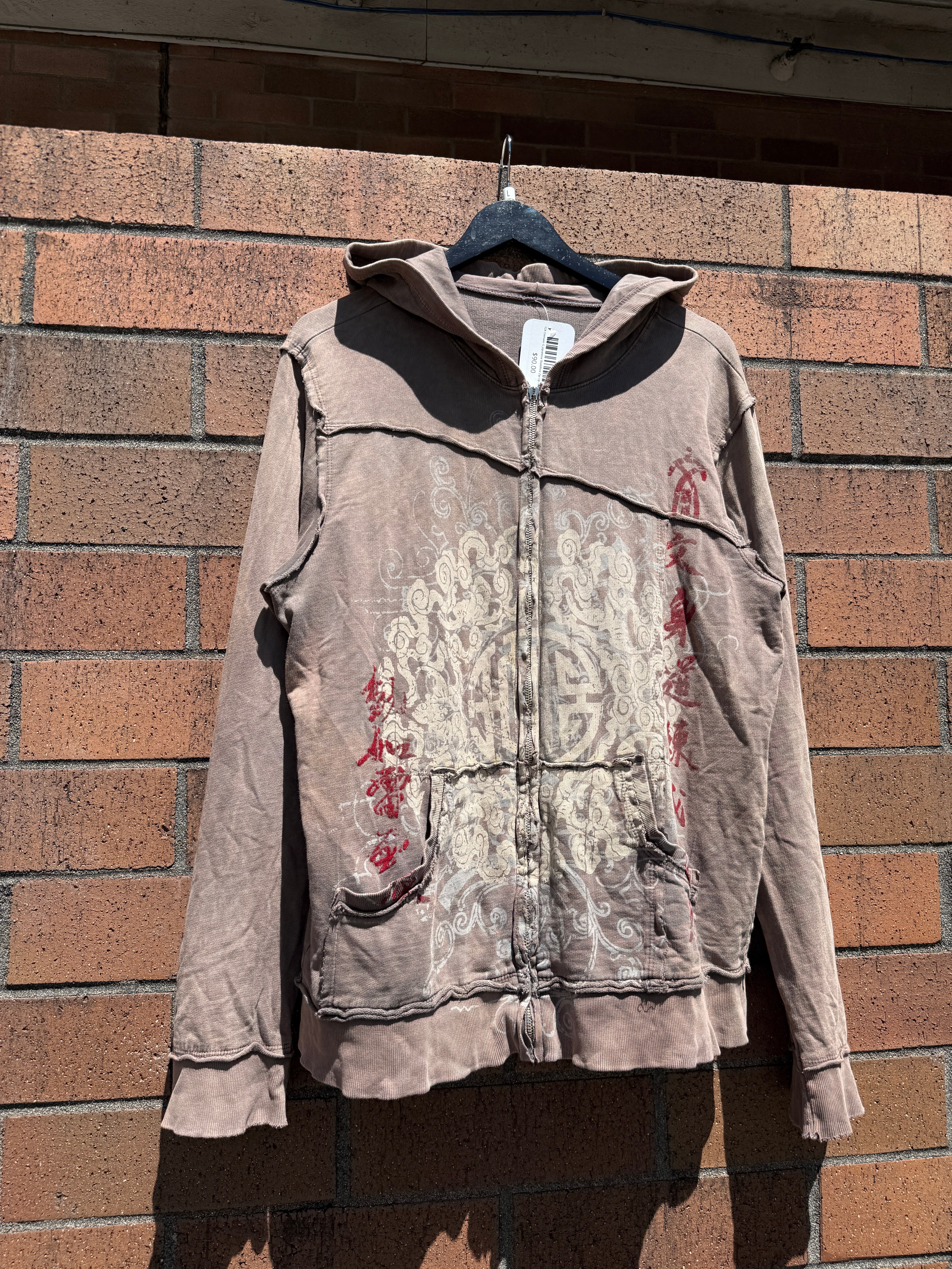 Y2K Division G Japanese Buddhist Zip Up Hoodie Size L
