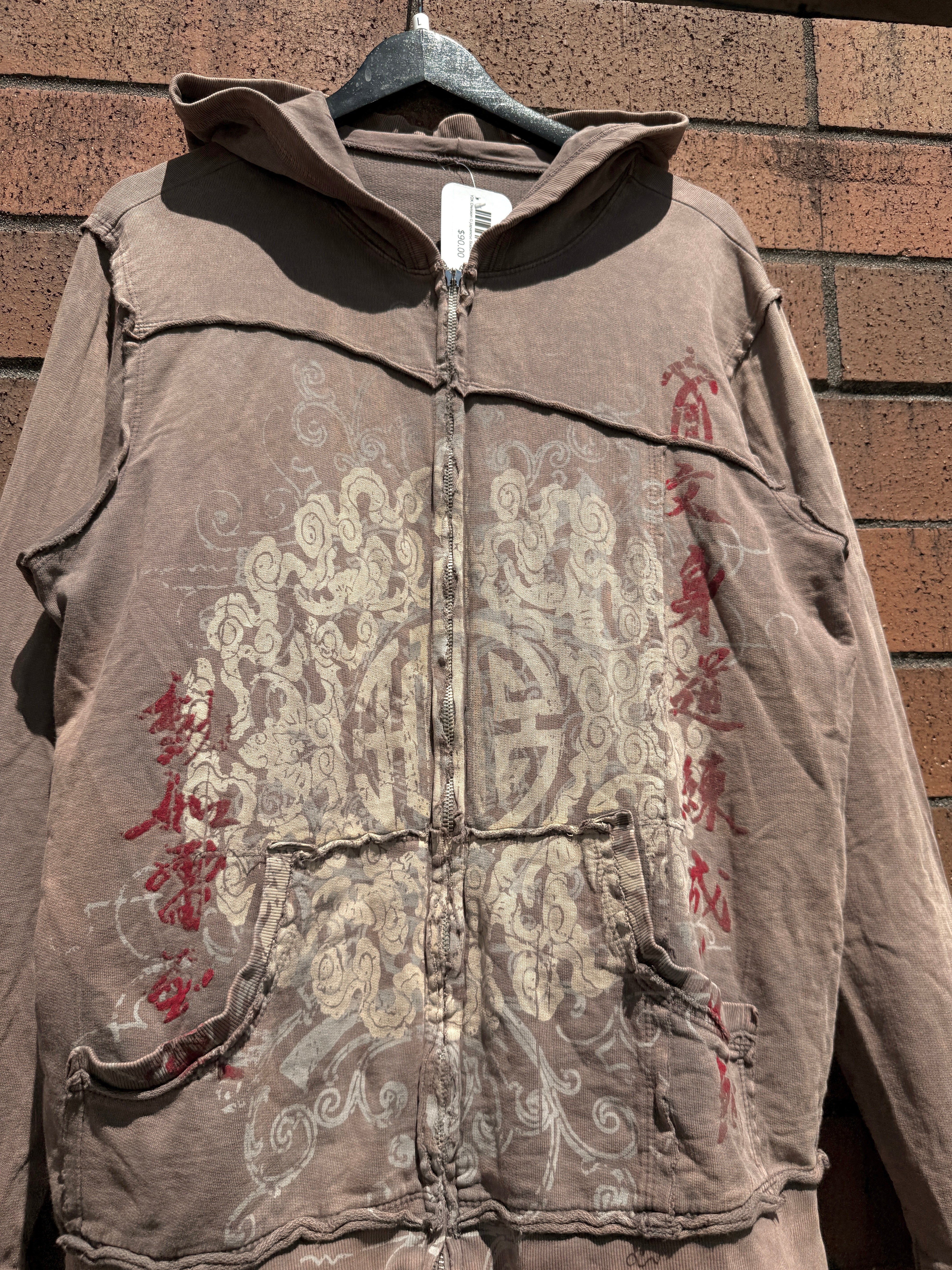 Y2K Division G Japanese Buddhist Zip Up Hoodie Size L