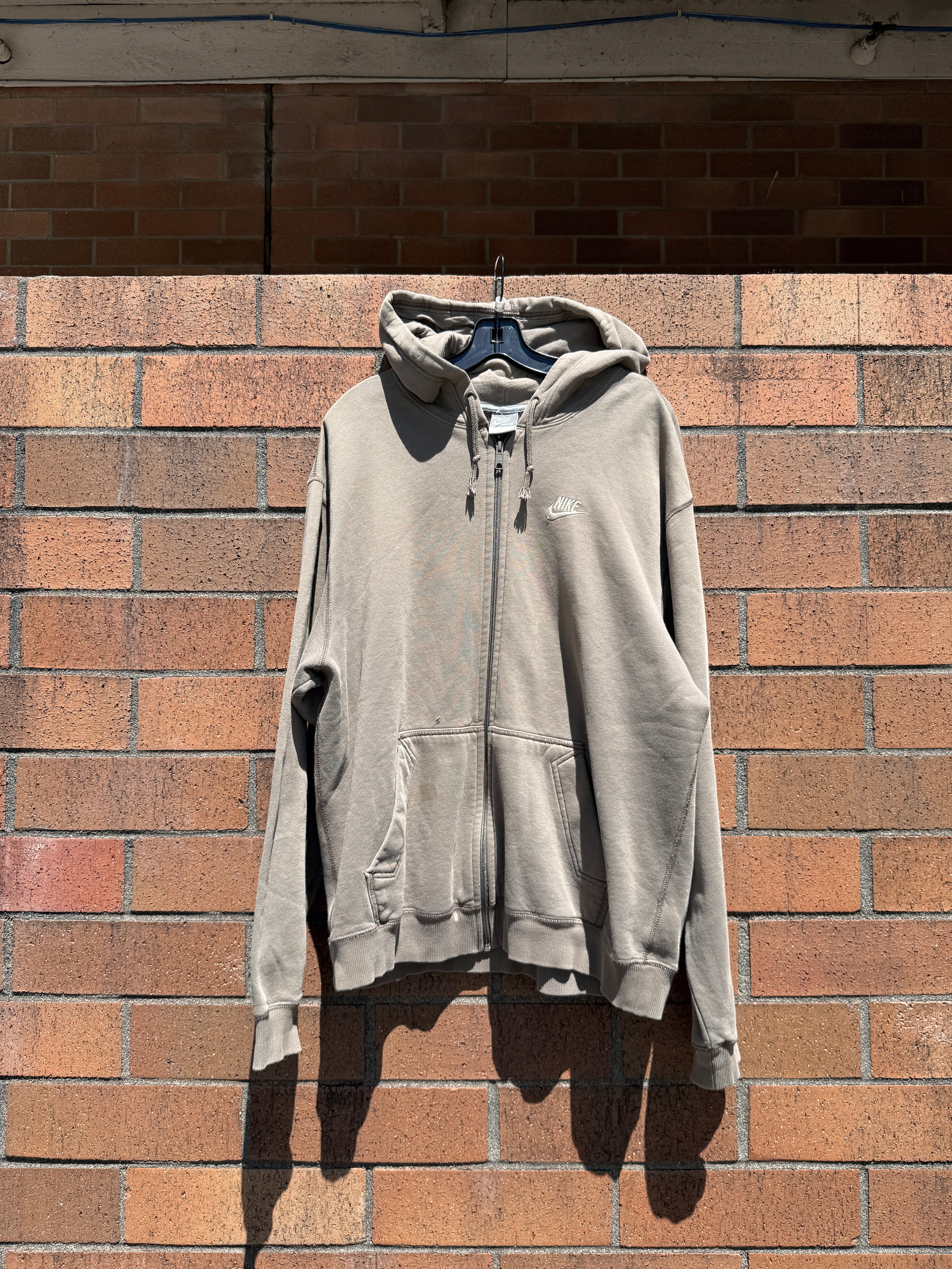 Y2K Nike Faded Olive Zip Up Hoodie Size XL