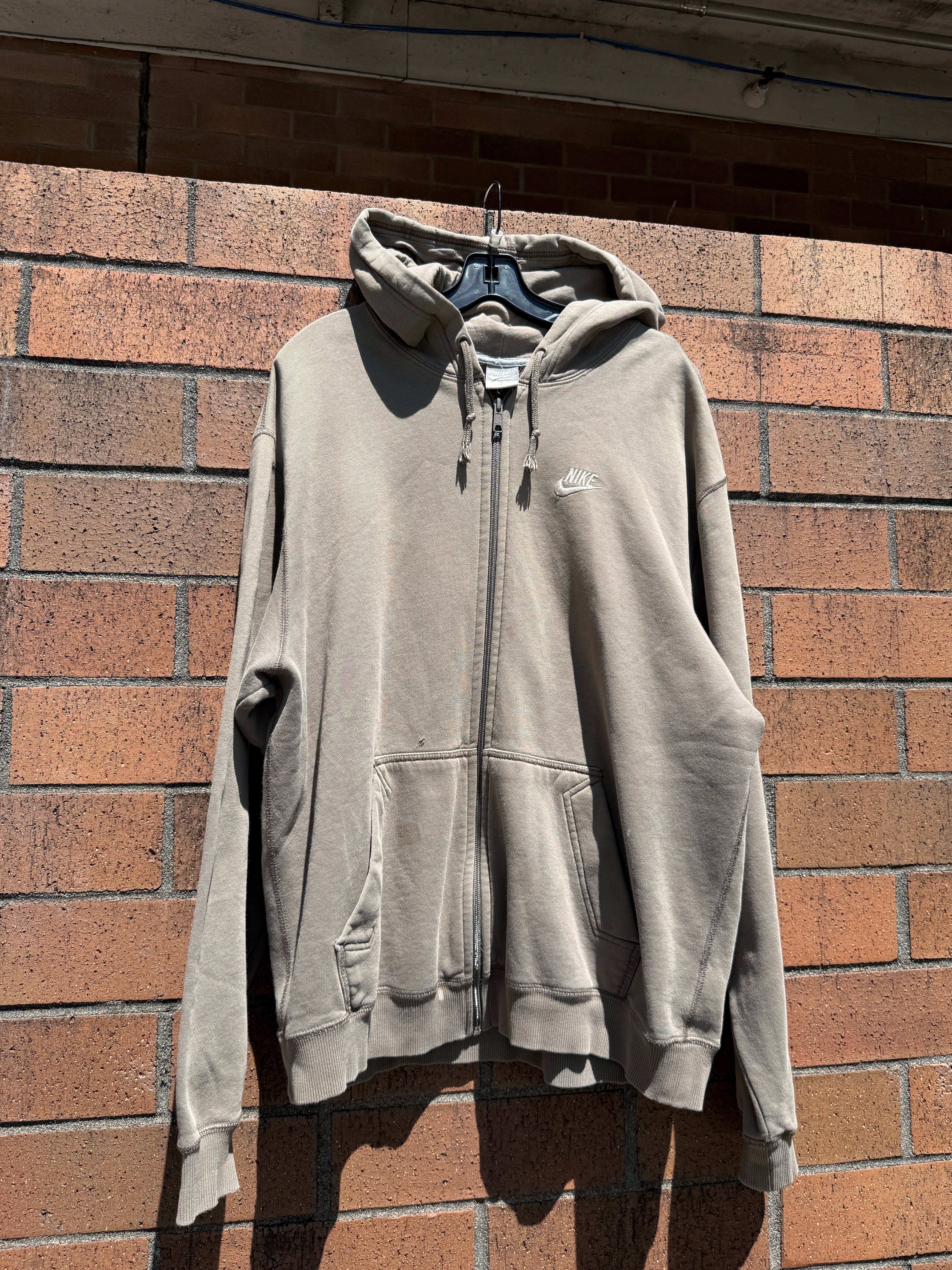 Y2K Nike Faded Olive Zip Up Hoodie Size XL