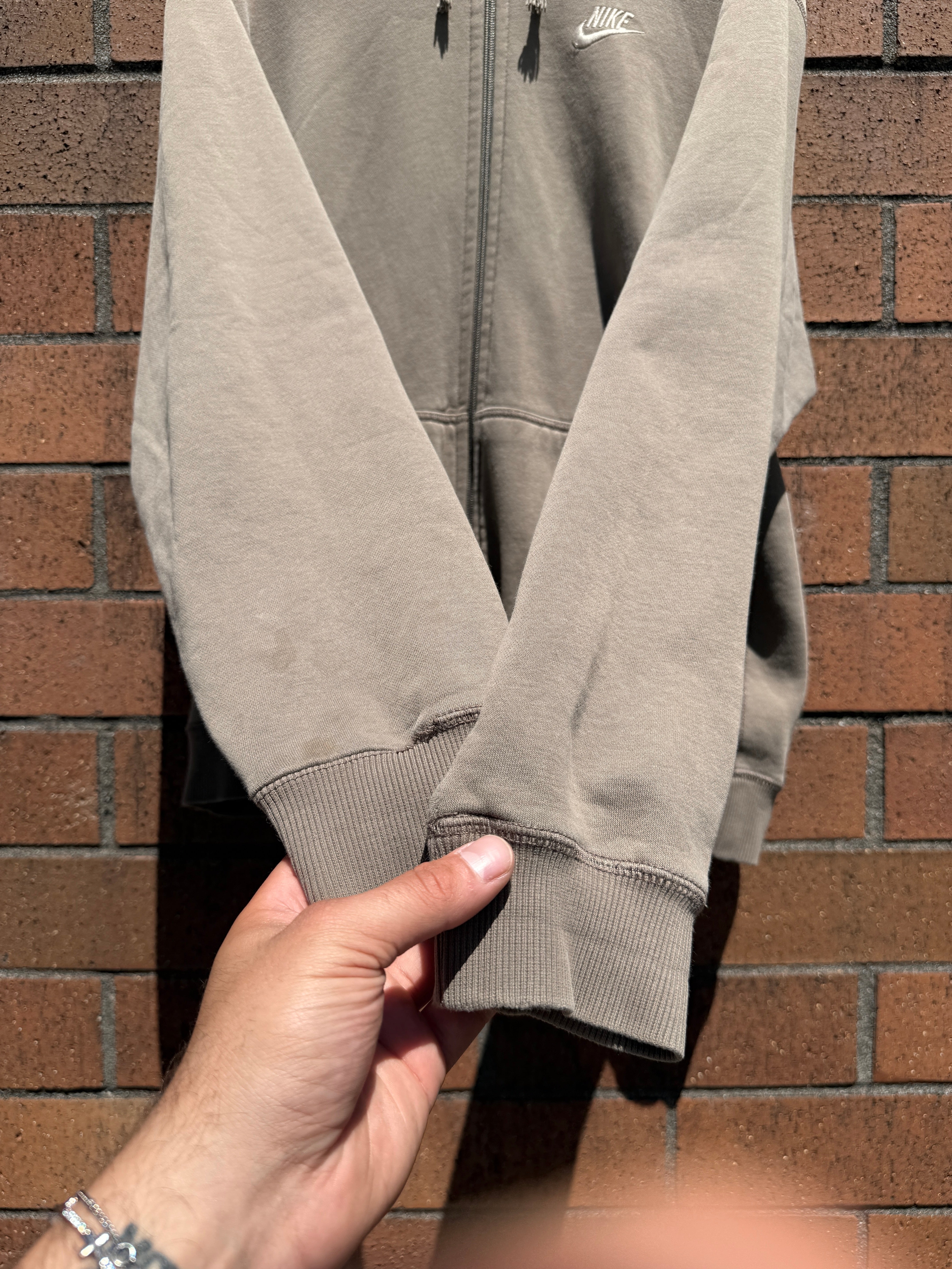 Y2K Nike Faded Olive Zip Up Hoodie Size XL