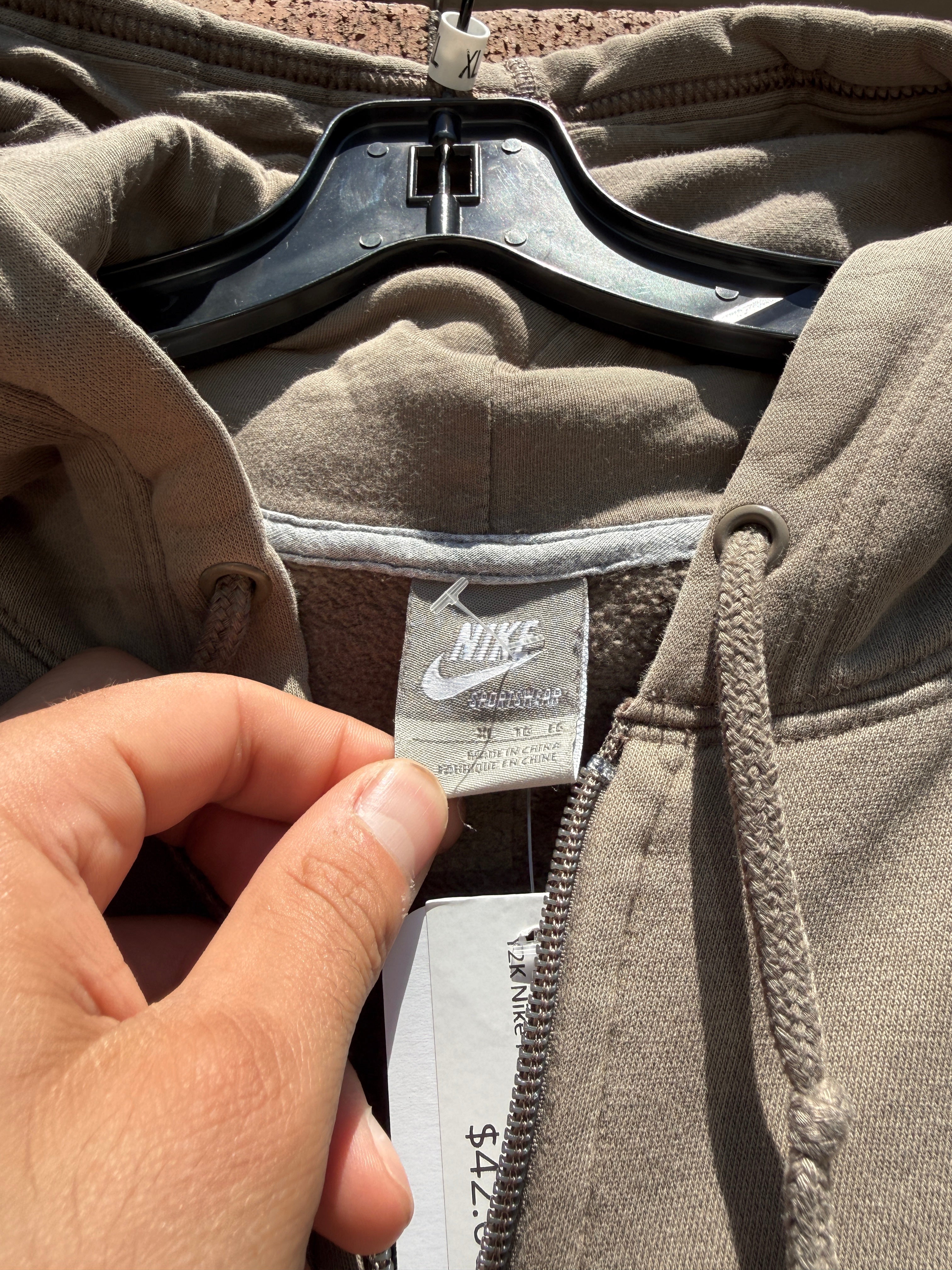 Y2K Nike Faded Olive Zip Up Hoodie Size XL