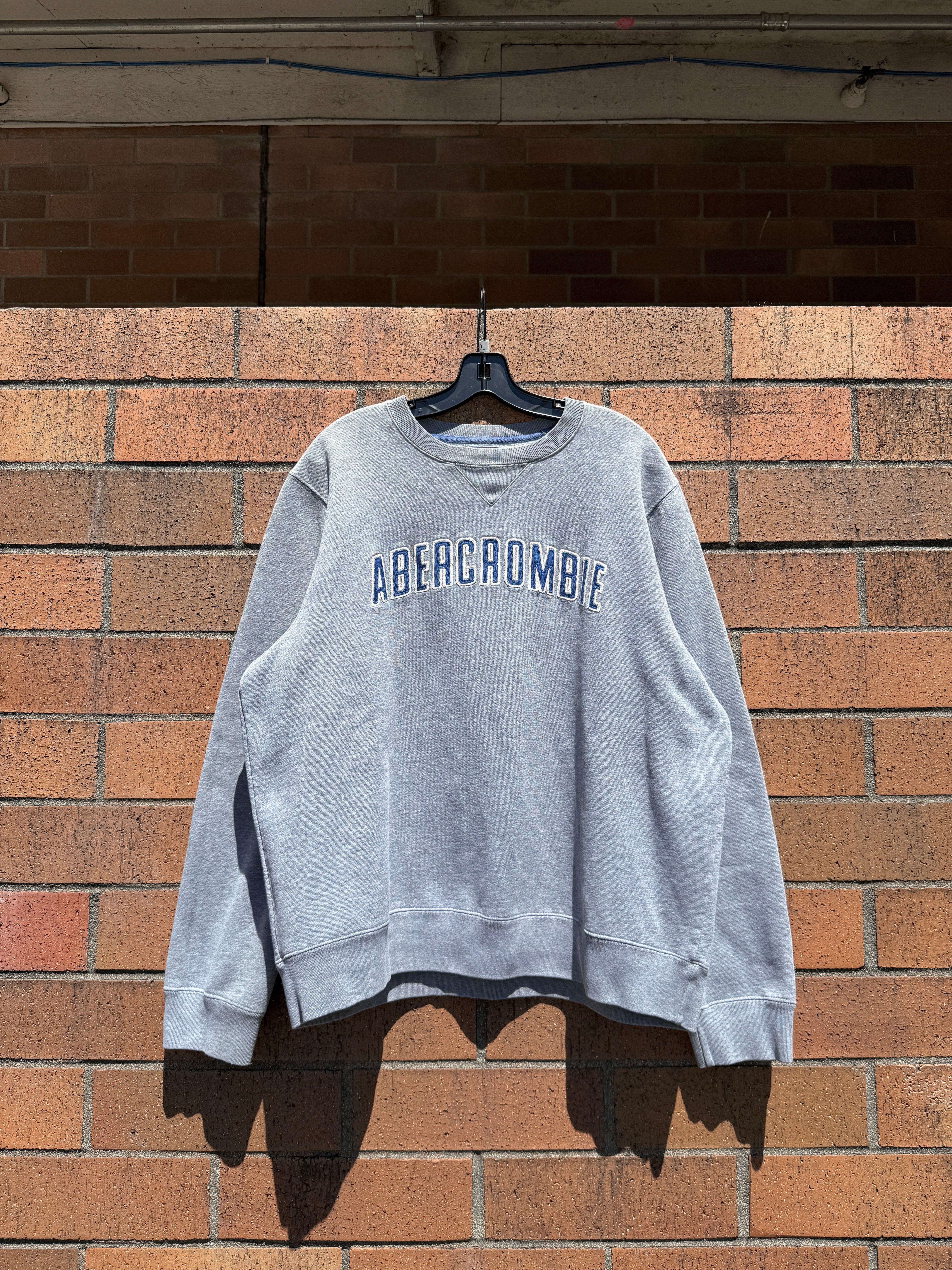 Y2K Abercrombie & Fitch Spell Out Crewneck Grey / Blue Size XL