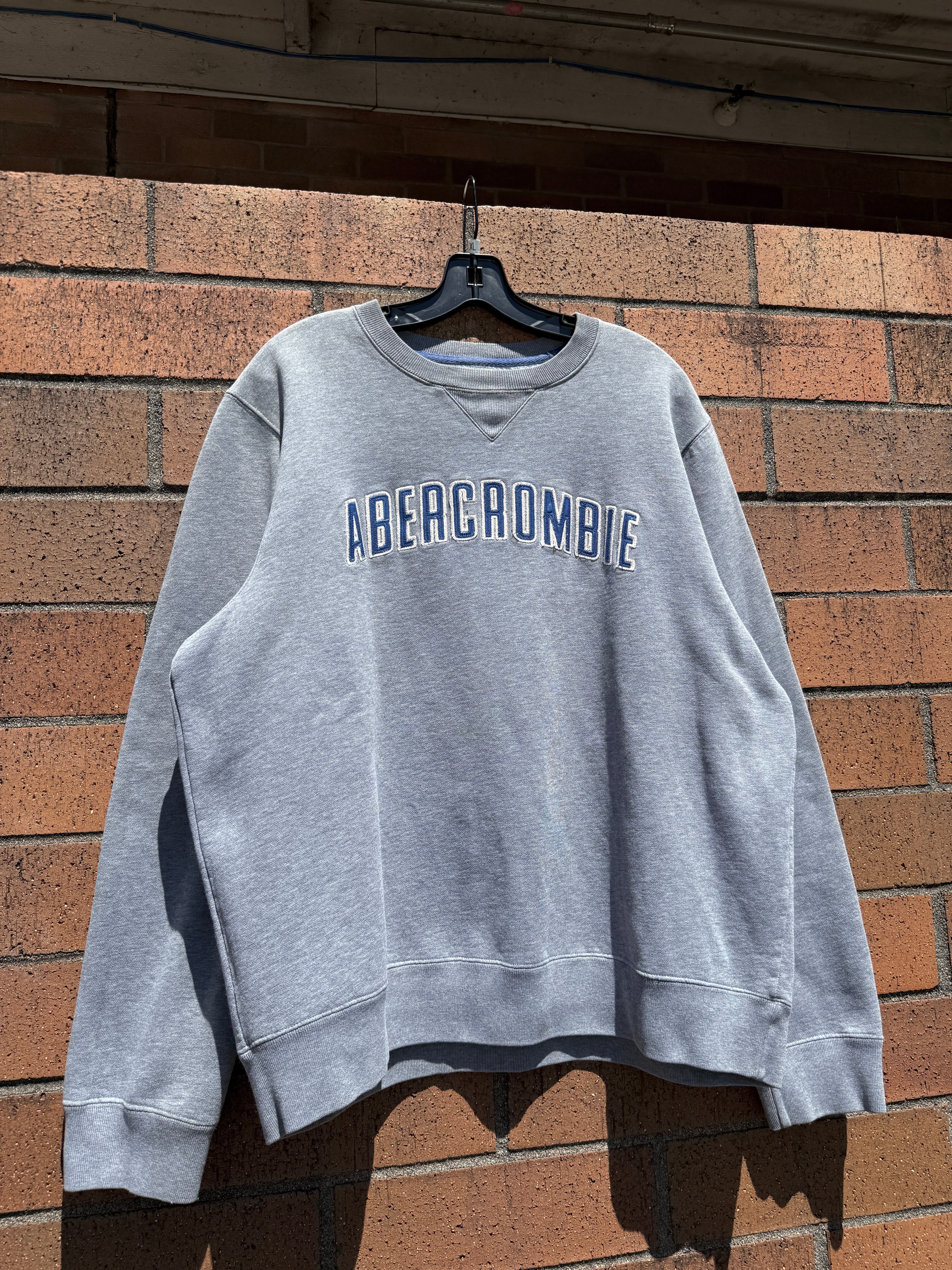 Y2K Abercrombie & Fitch Spell Out Crewneck Grey / Blue Size XL