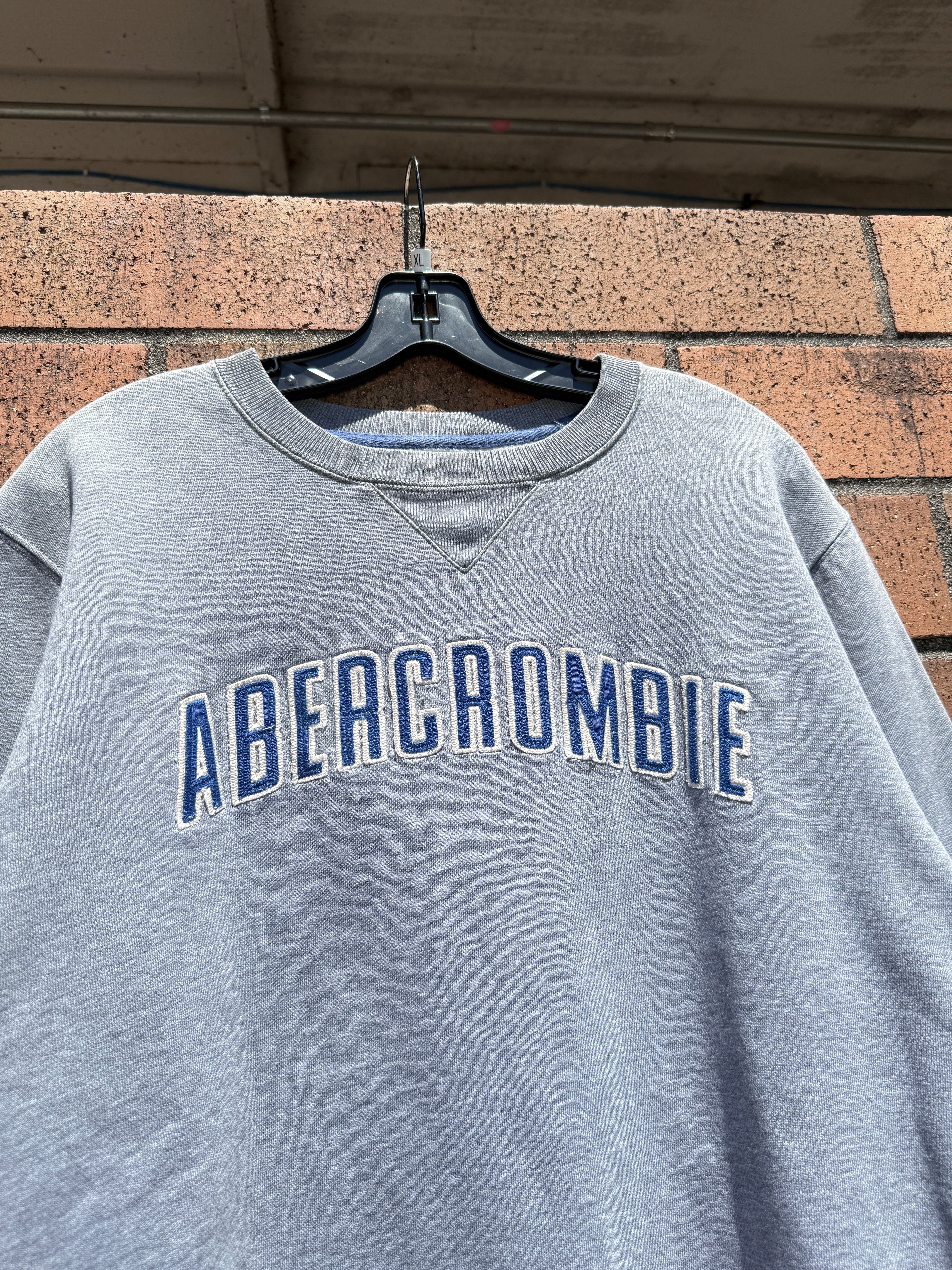 Y2K Abercrombie & Fitch Spell Out Crewneck Grey / Blue Size XL
