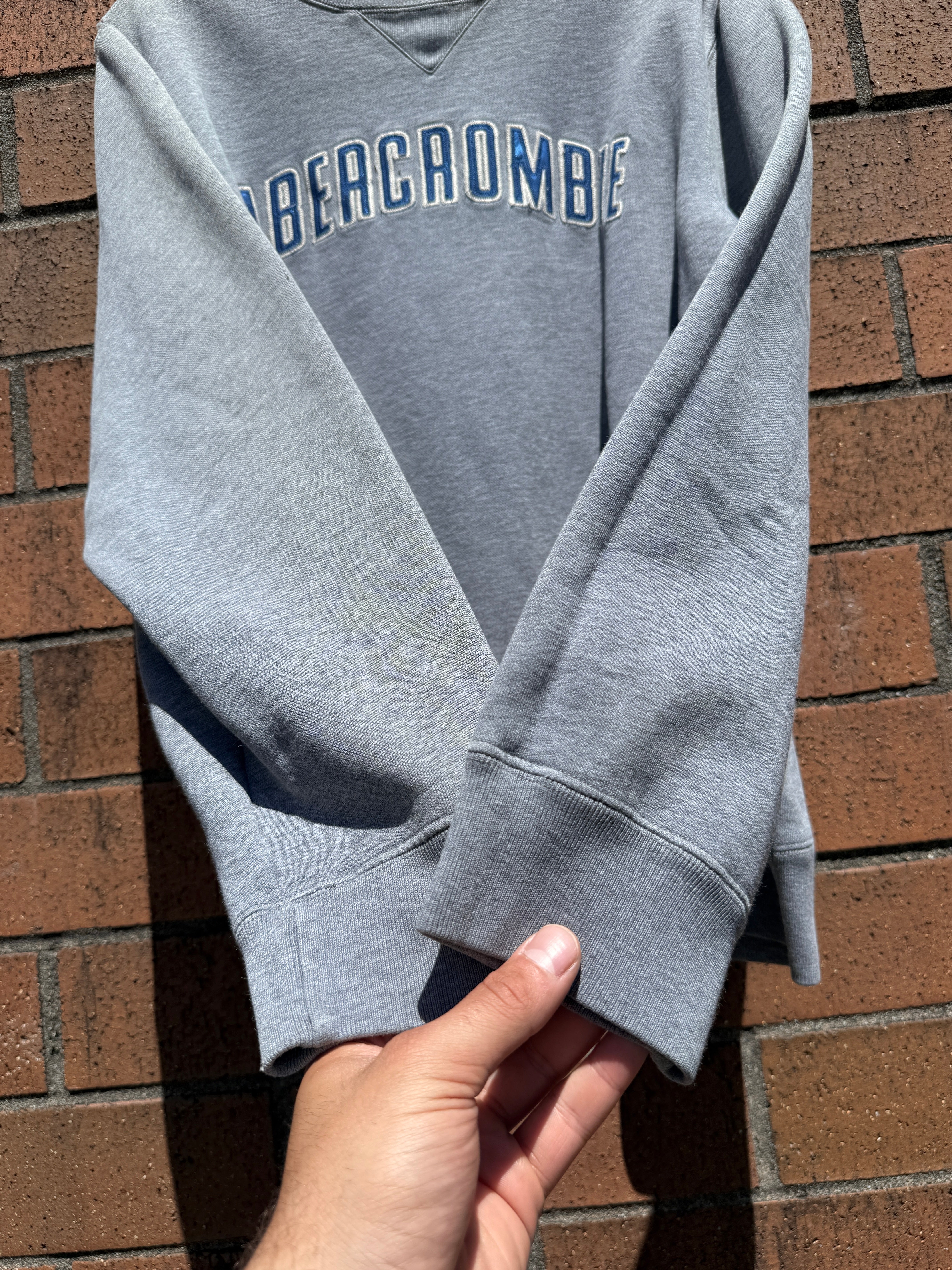 Y2K Abercrombie & Fitch Spell Out Crewneck Grey / Blue Size XL