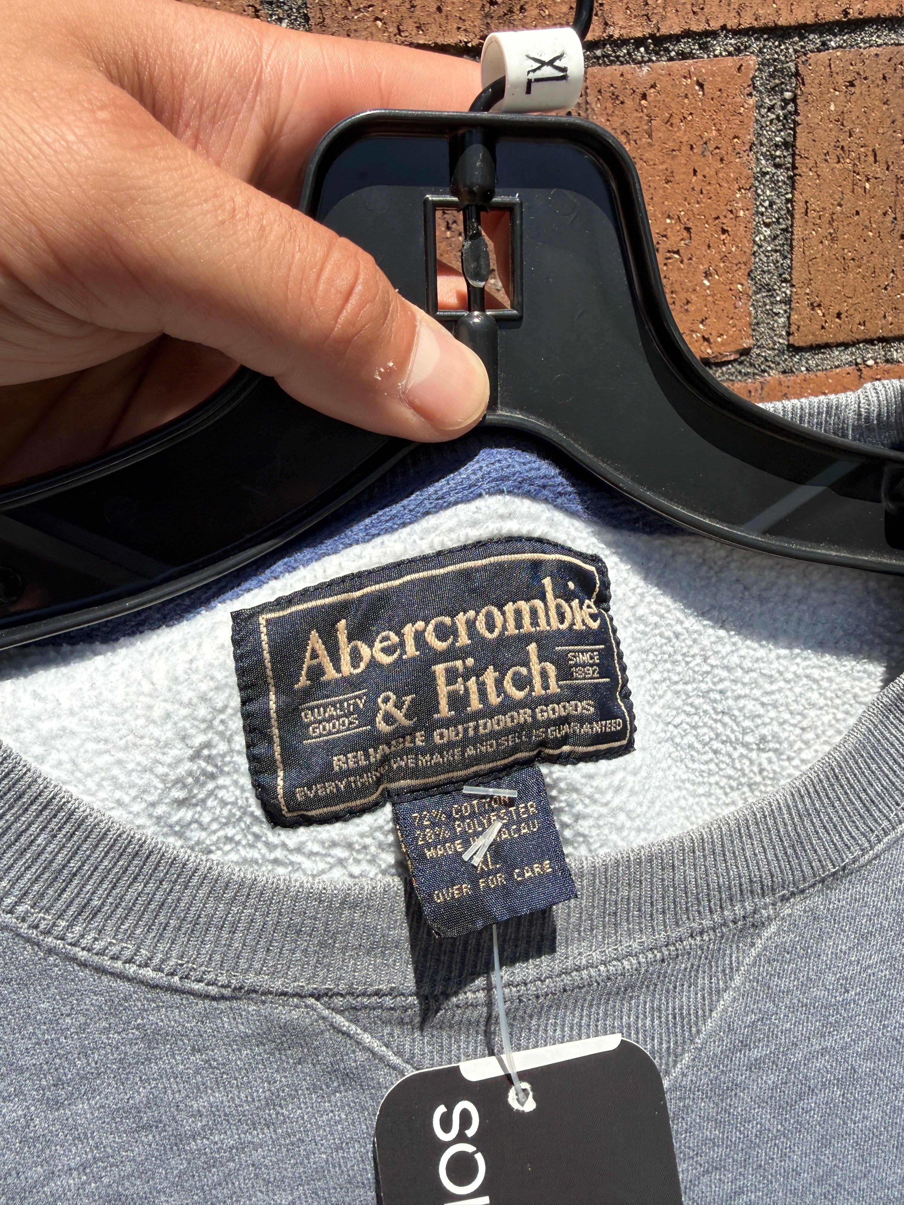 Y2K Abercrombie & Fitch Spell Out Crewneck Grey / Blue Size XL