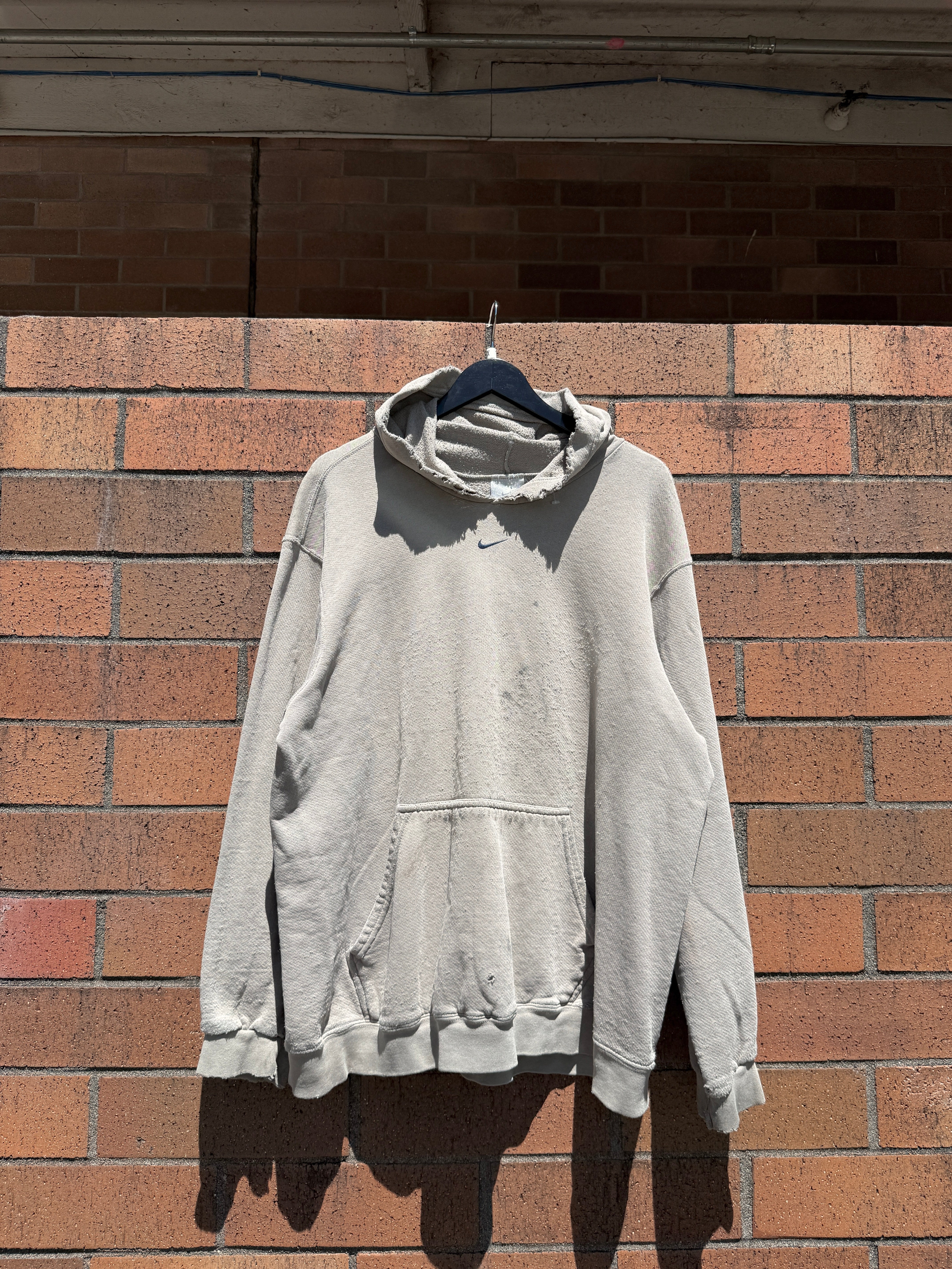 Y2K Nike Olive / Navy Thrashed Center Swoosh Hoodie Size XL