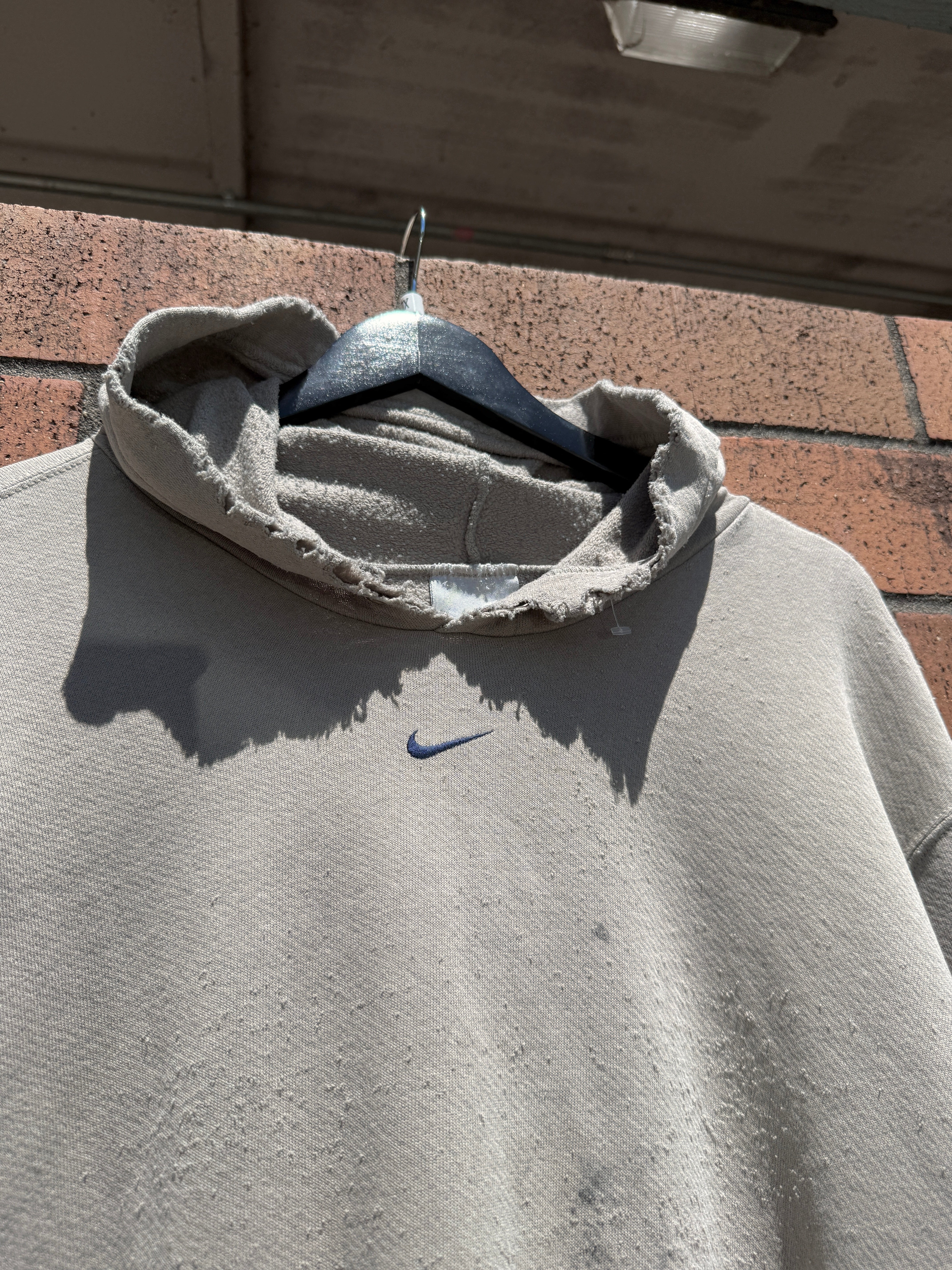 Y2K Nike Olive / Navy Thrashed Center Swoosh Hoodie Size XL