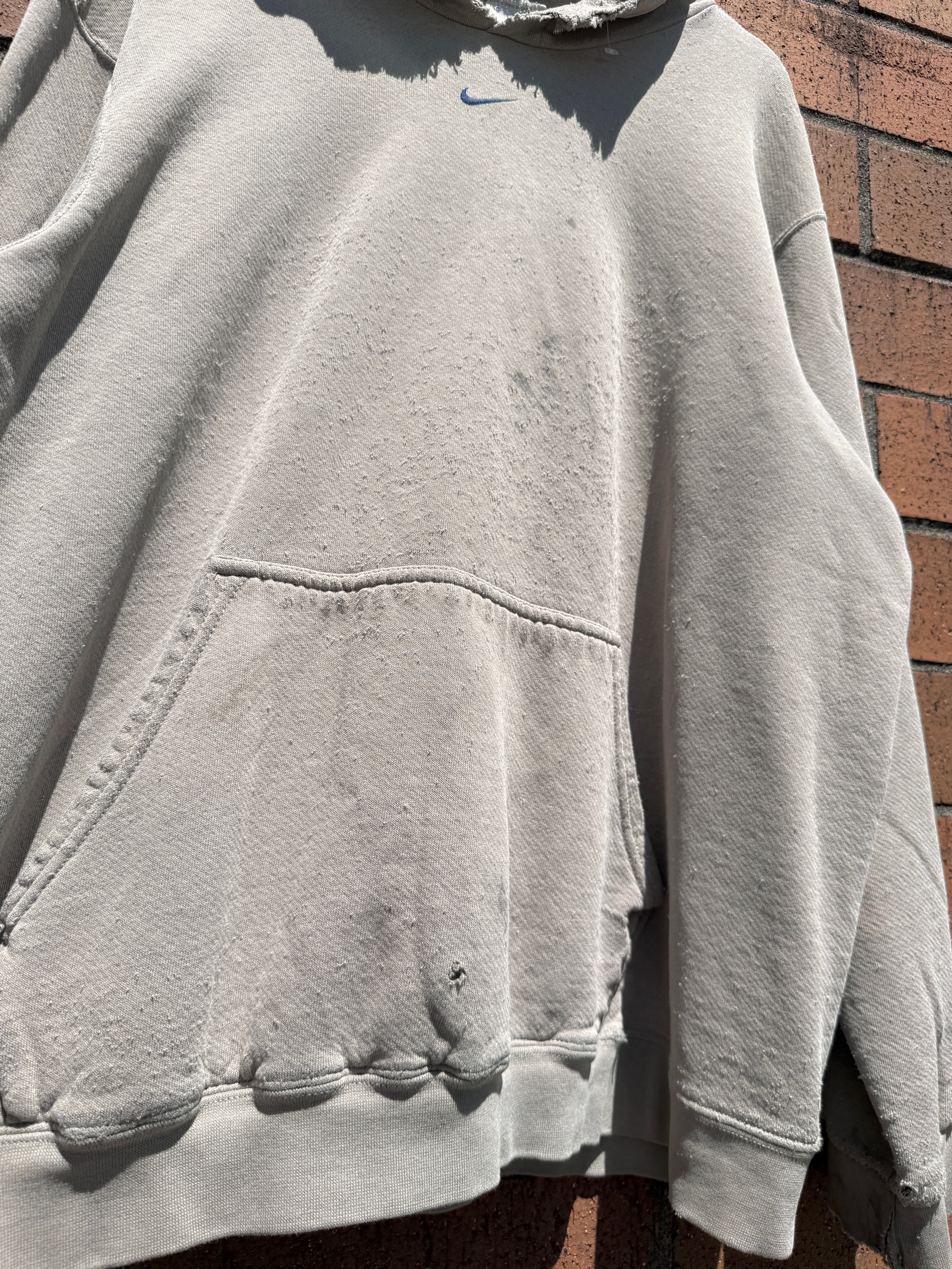 Y2K Nike Olive / Navy Thrashed Center Swoosh Hoodie Size XL
