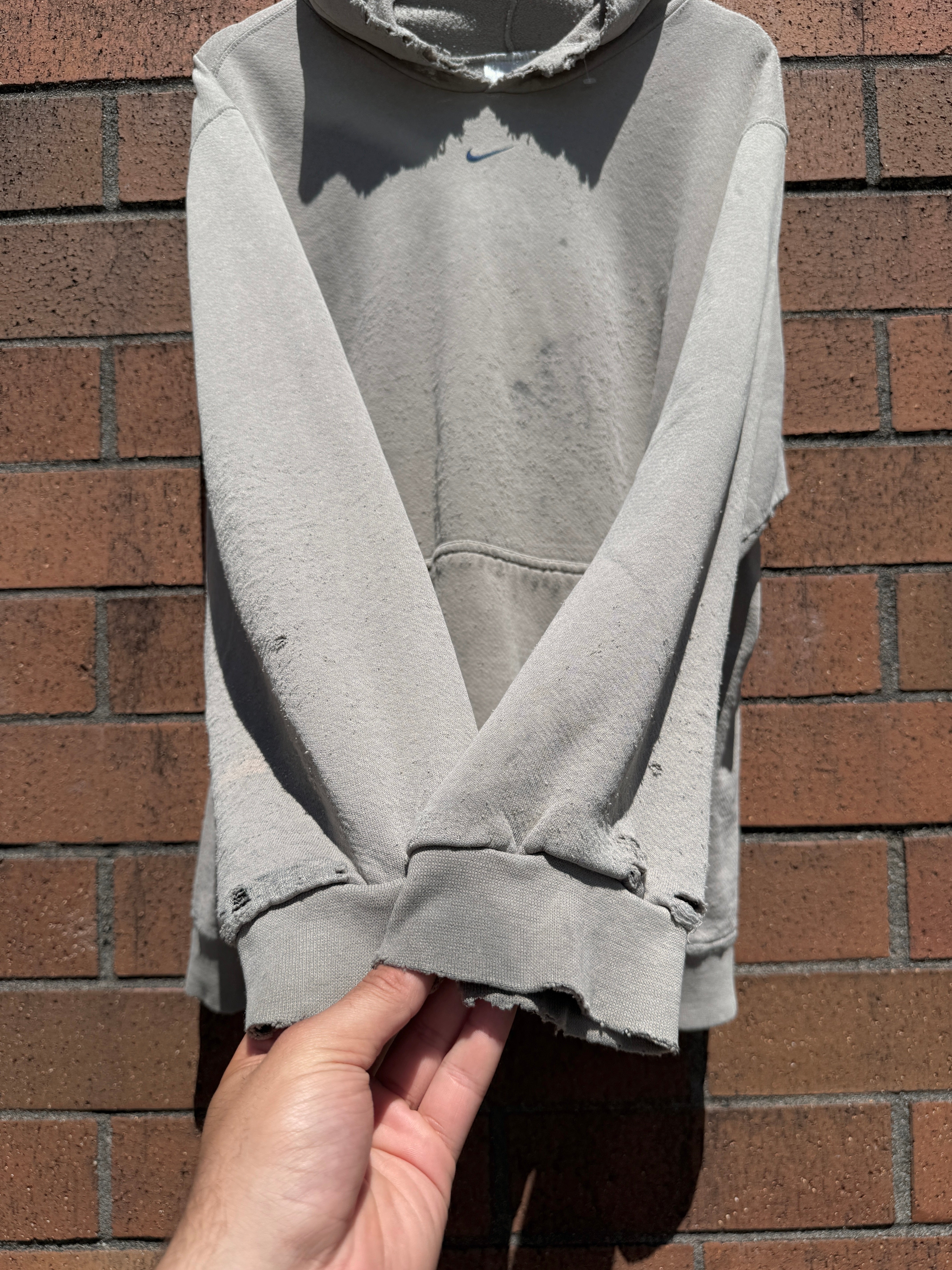 Y2K Nike Olive / Navy Thrashed Center Swoosh Hoodie Size XL