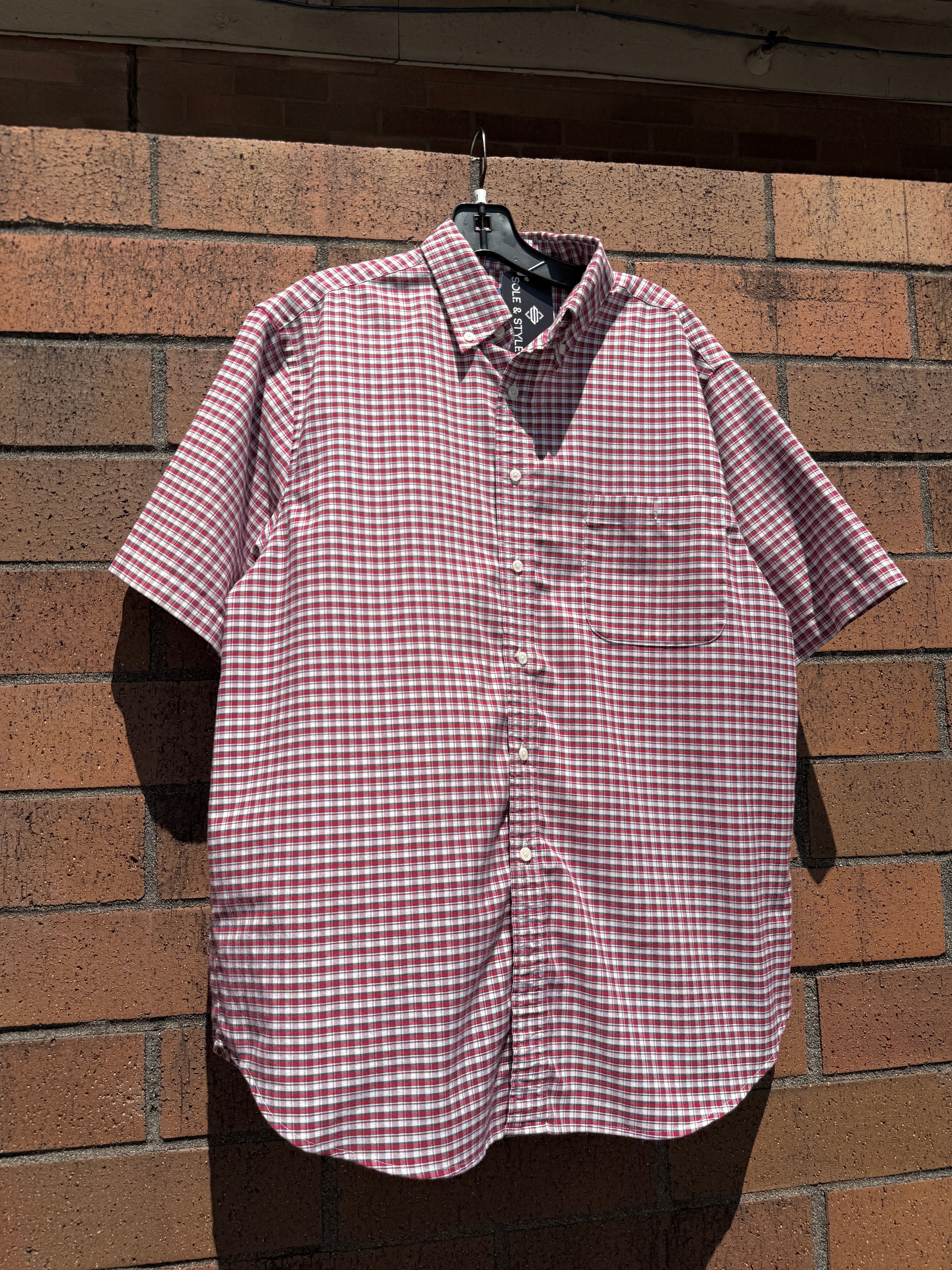 90s Town Craft Wrinkle Free Short Sleeve Red Plaid Flannel Size M