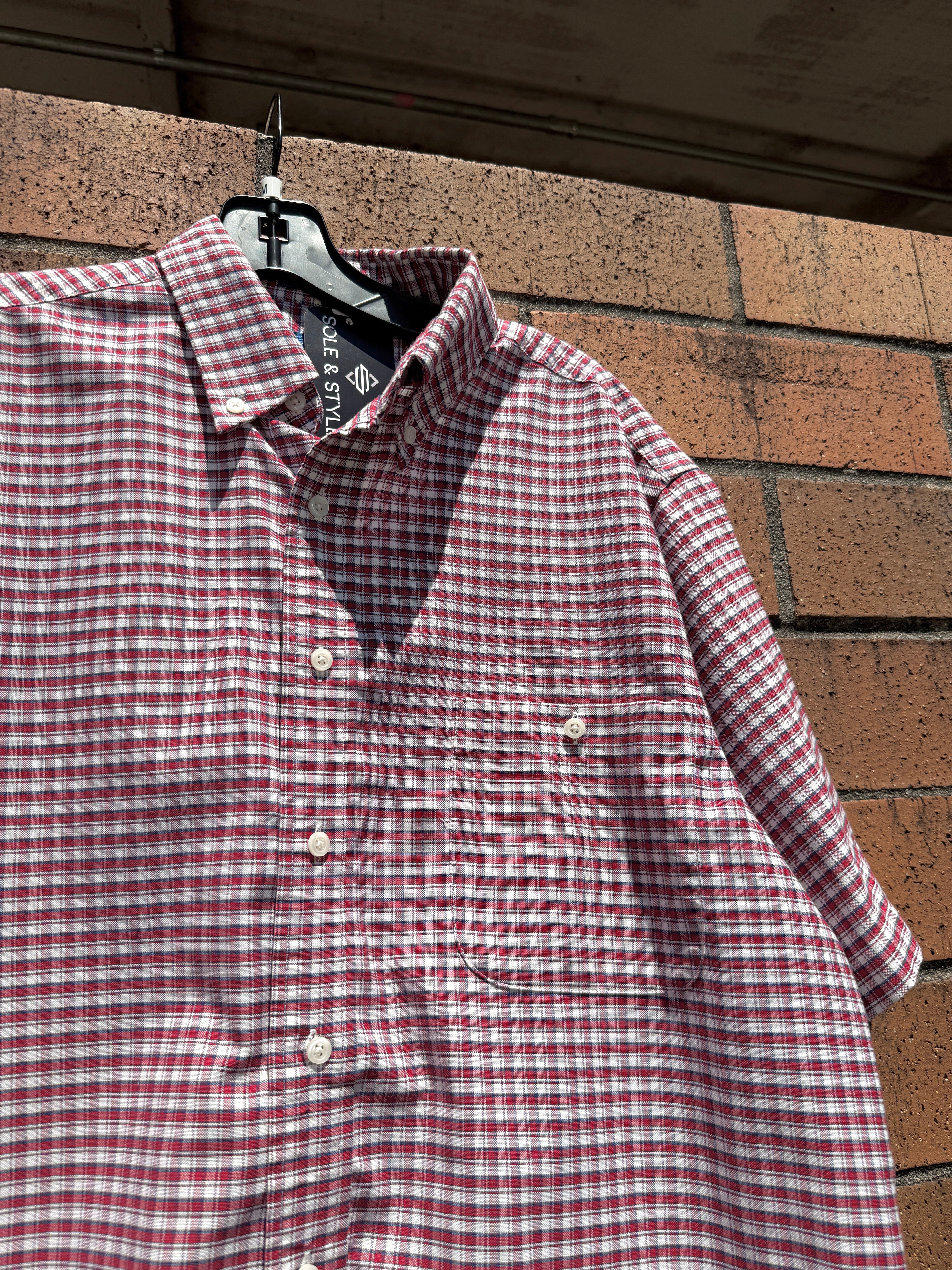90s Town Craft Wrinkle Free Short Sleeve Red Plaid Flannel Size M