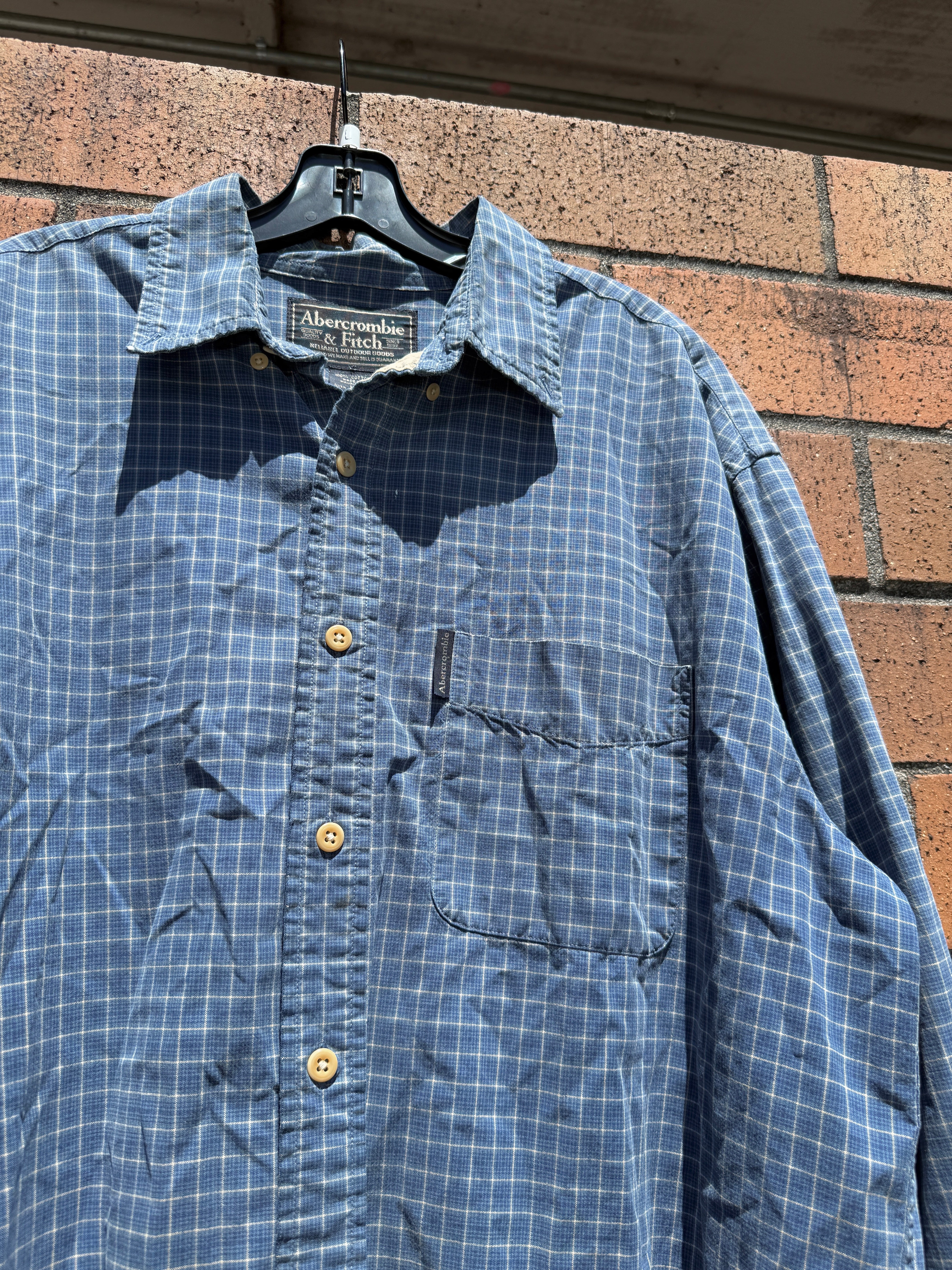 Y2K Abercrombie & Fitch Lightweight Blue Plaid Flannel Size L