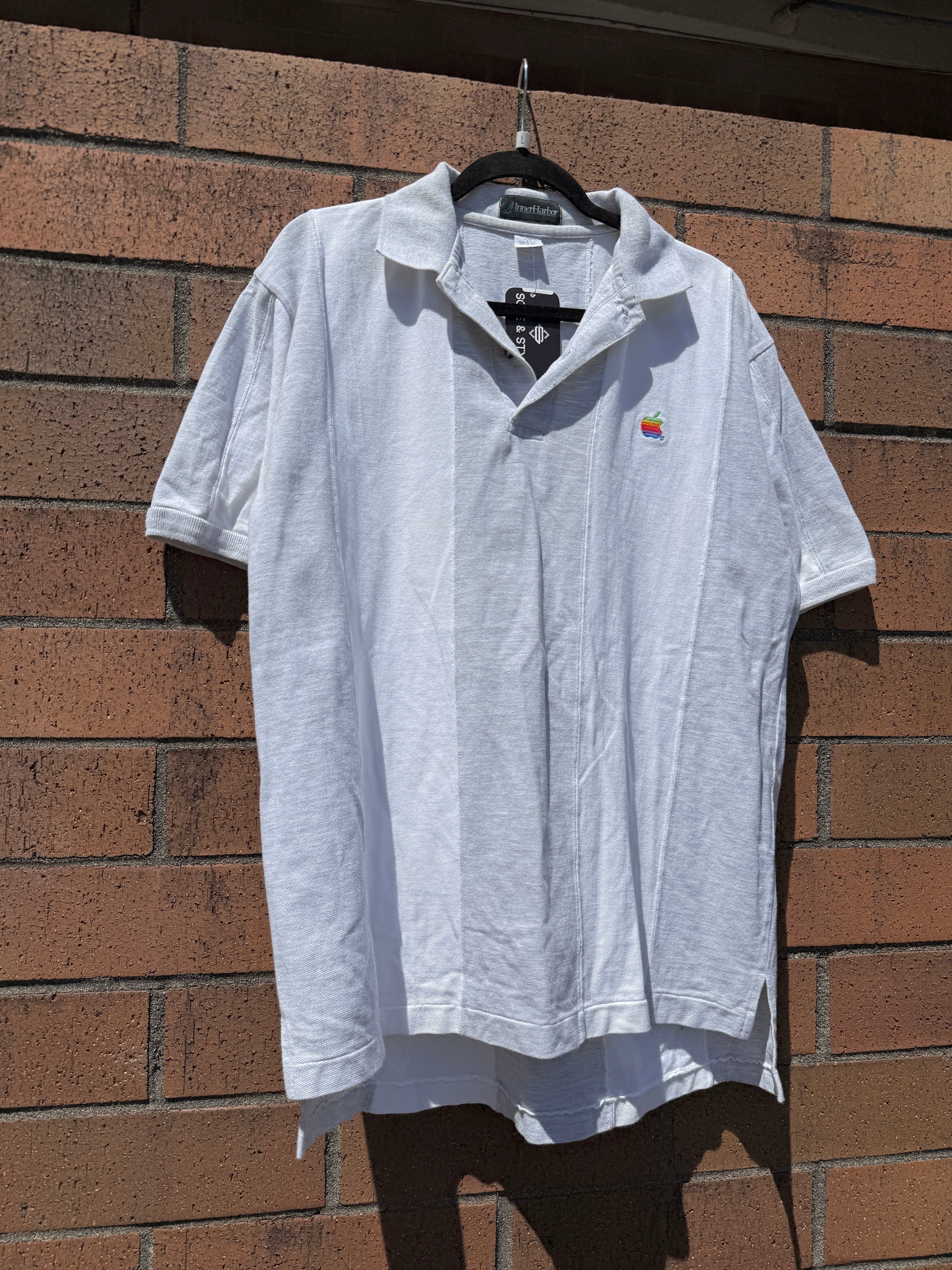 90s Apple Macintosh Grey Striped Employee Polo Size L