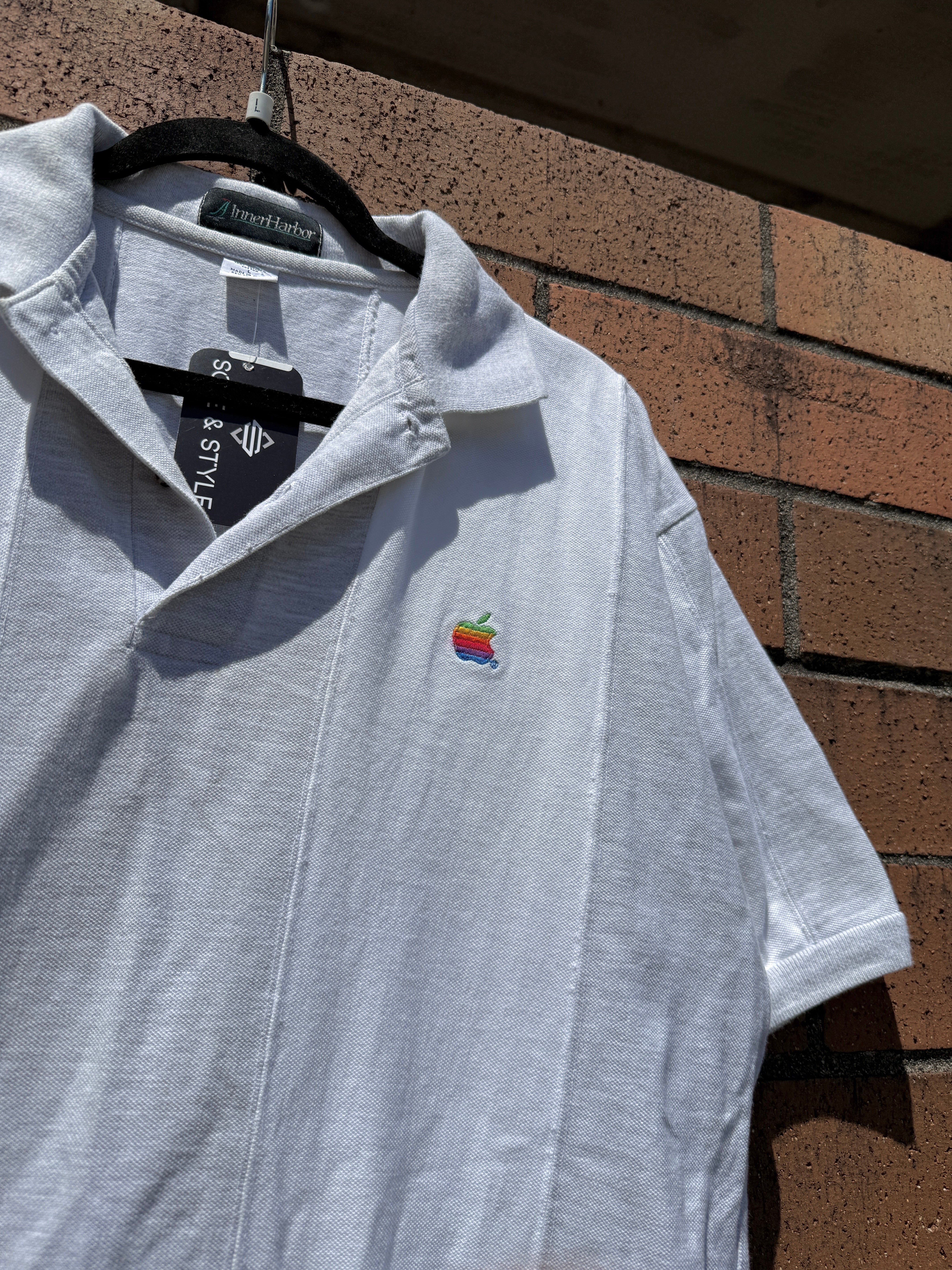 90s Apple Macintosh Grey Striped Employee Polo Size L
