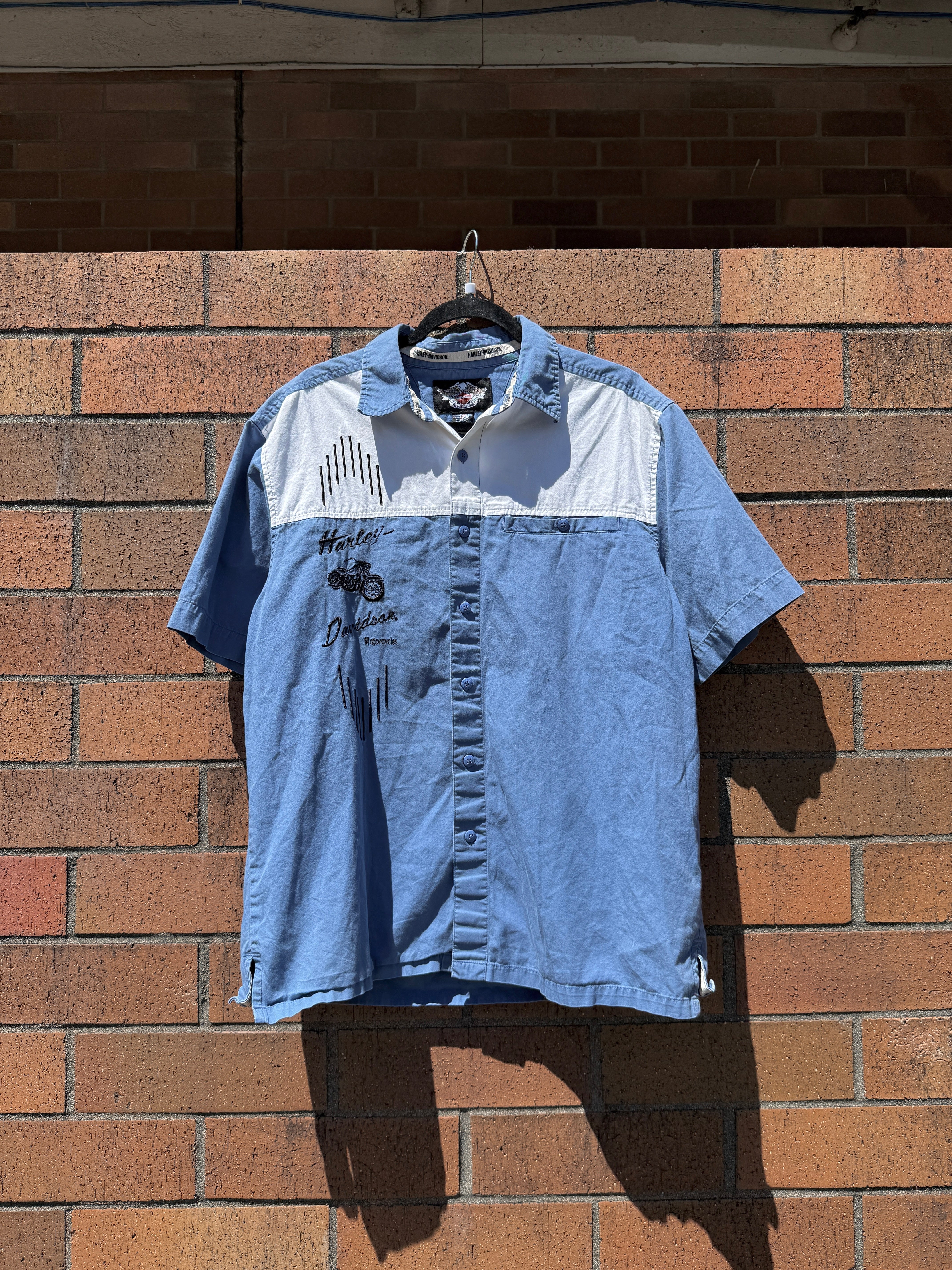 Y2K Harley Davidson Motorcycles Slate Paneled Mechanic Shirt Size L