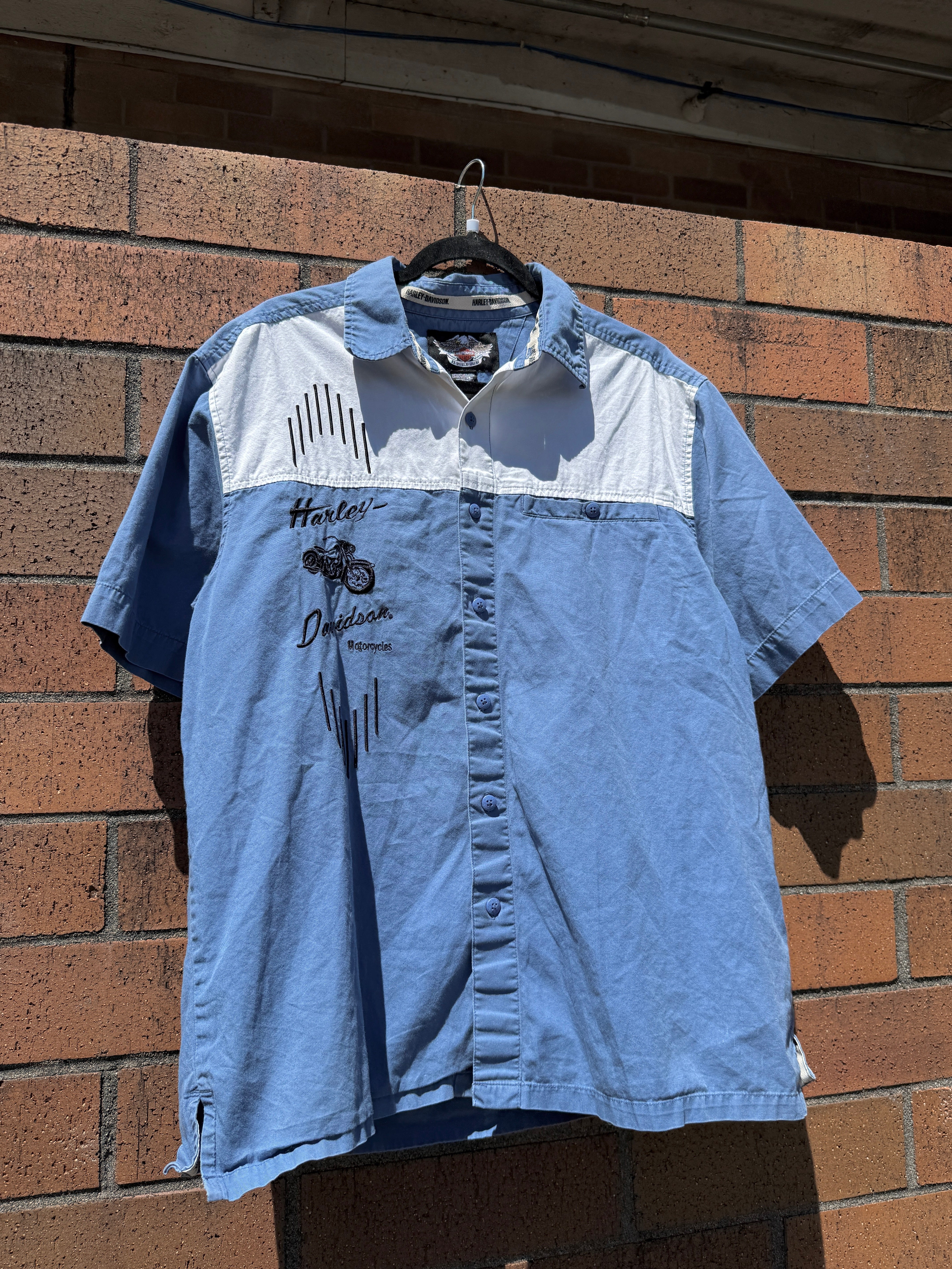 Y2K Harley Davidson Motorcycles Slate Paneled Mechanic Shirt Size L