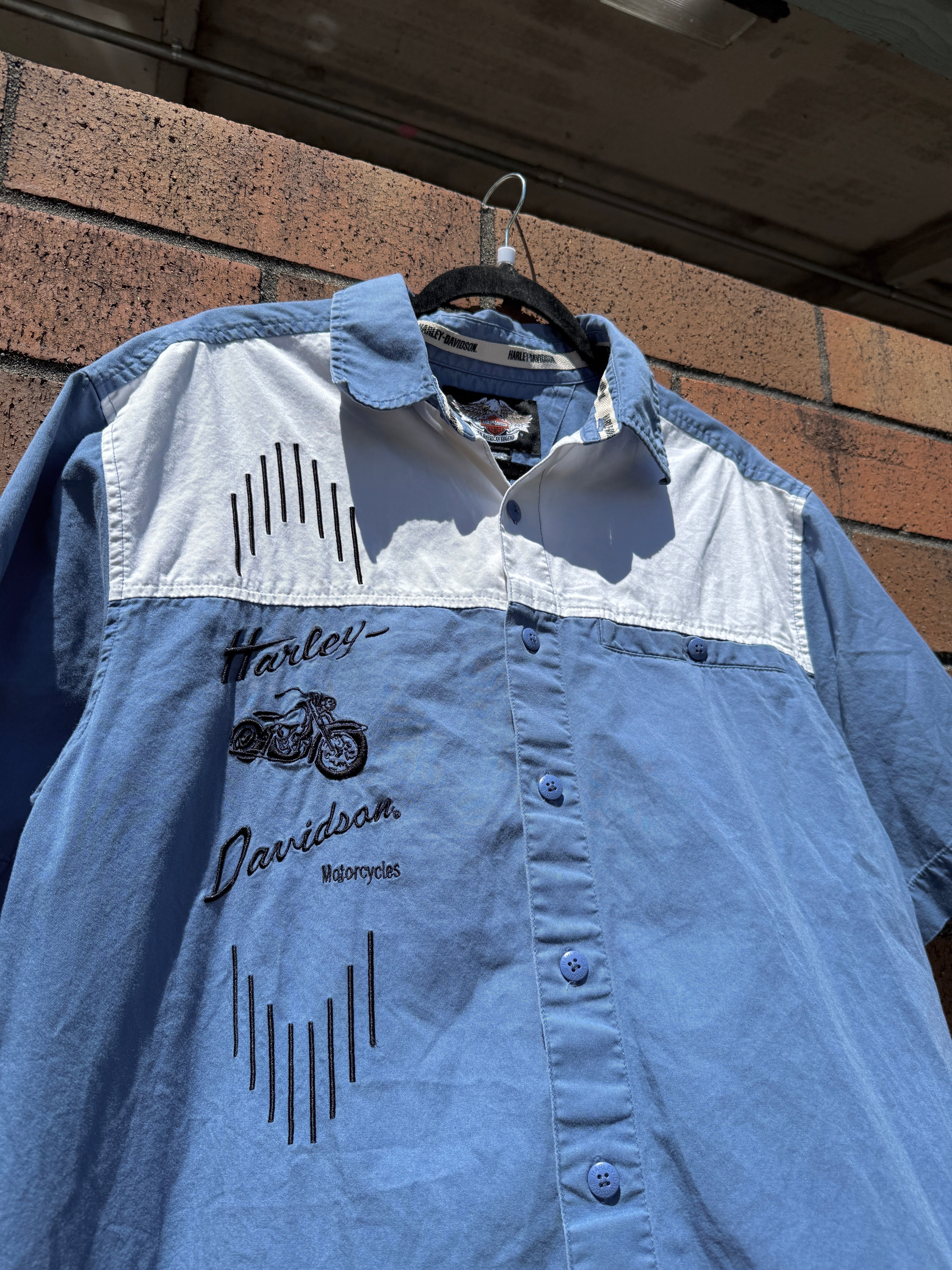 Y2K Harley Davidson Motorcycles Slate Paneled Mechanic Shirt Size L