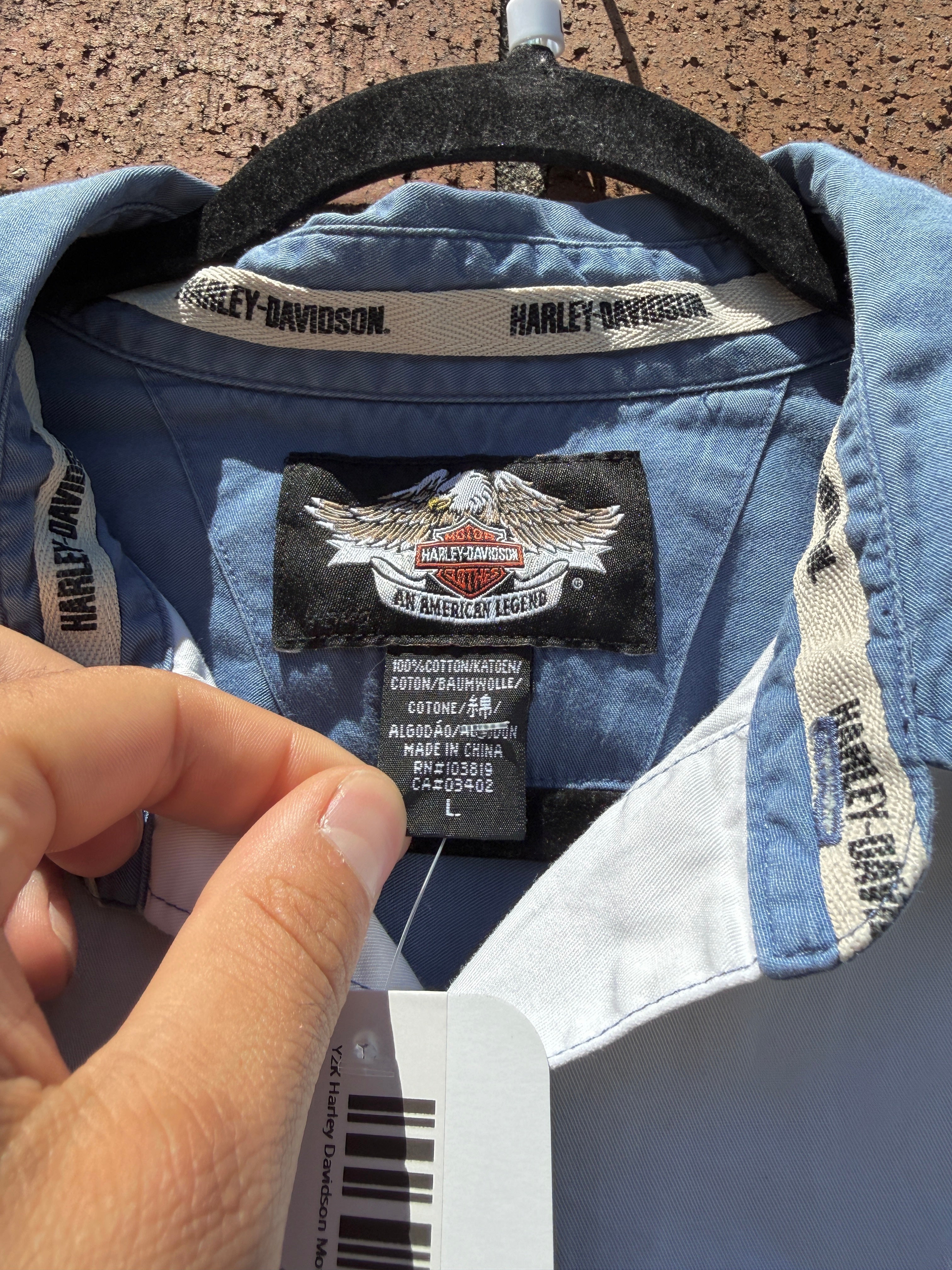 Y2K Harley Davidson Motorcycles Slate Paneled Mechanic Shirt Size L
