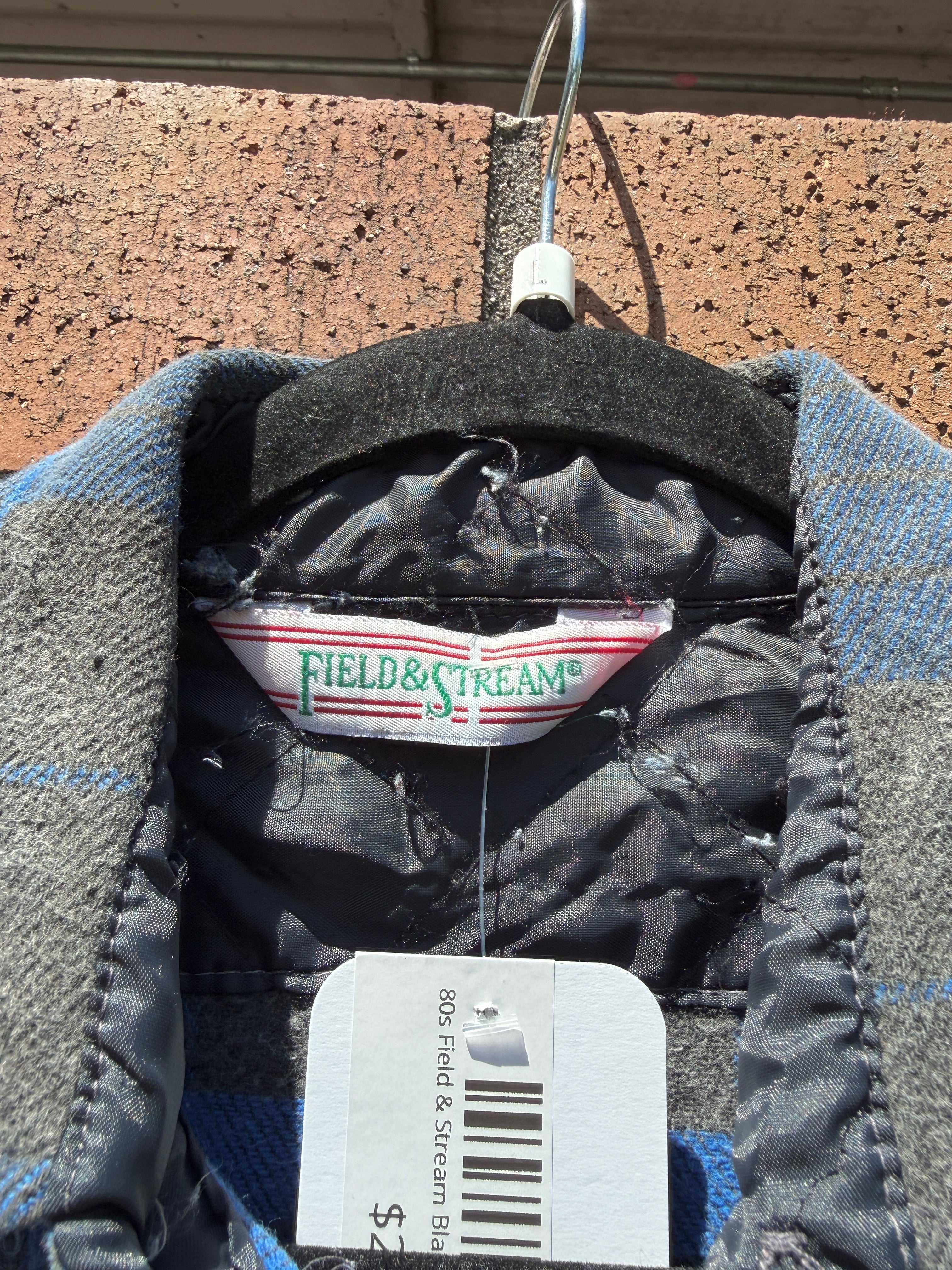 80s Field & Stream Black / Blue Plaid Flannel Size L