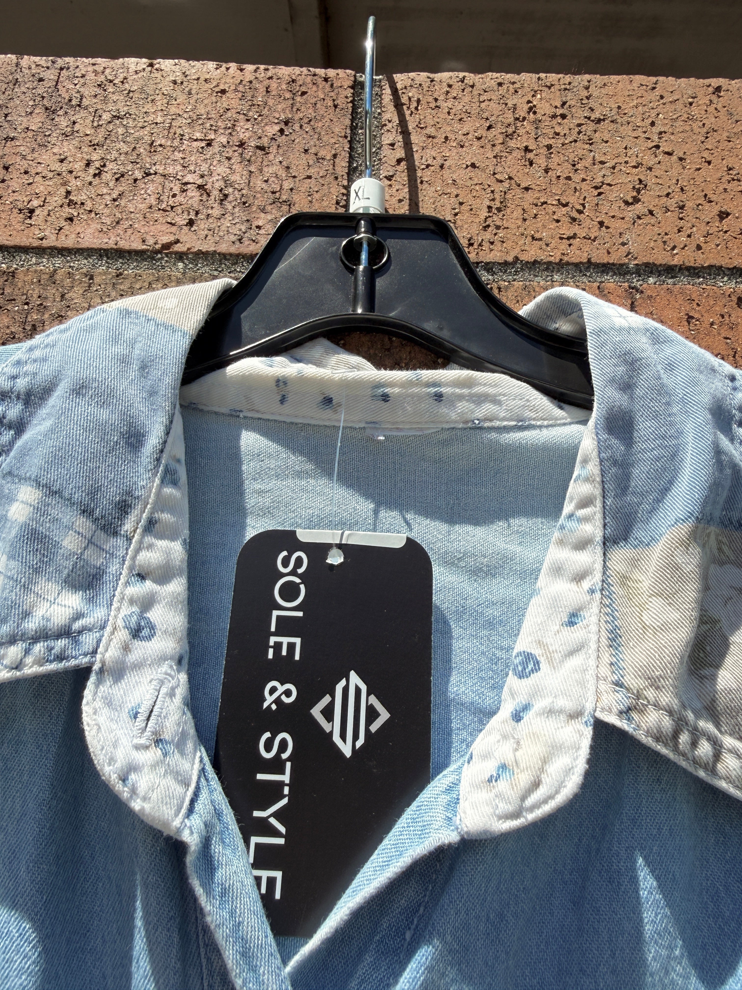 Y2K Denim Patchwork Short Sleeve Button Up Size XL