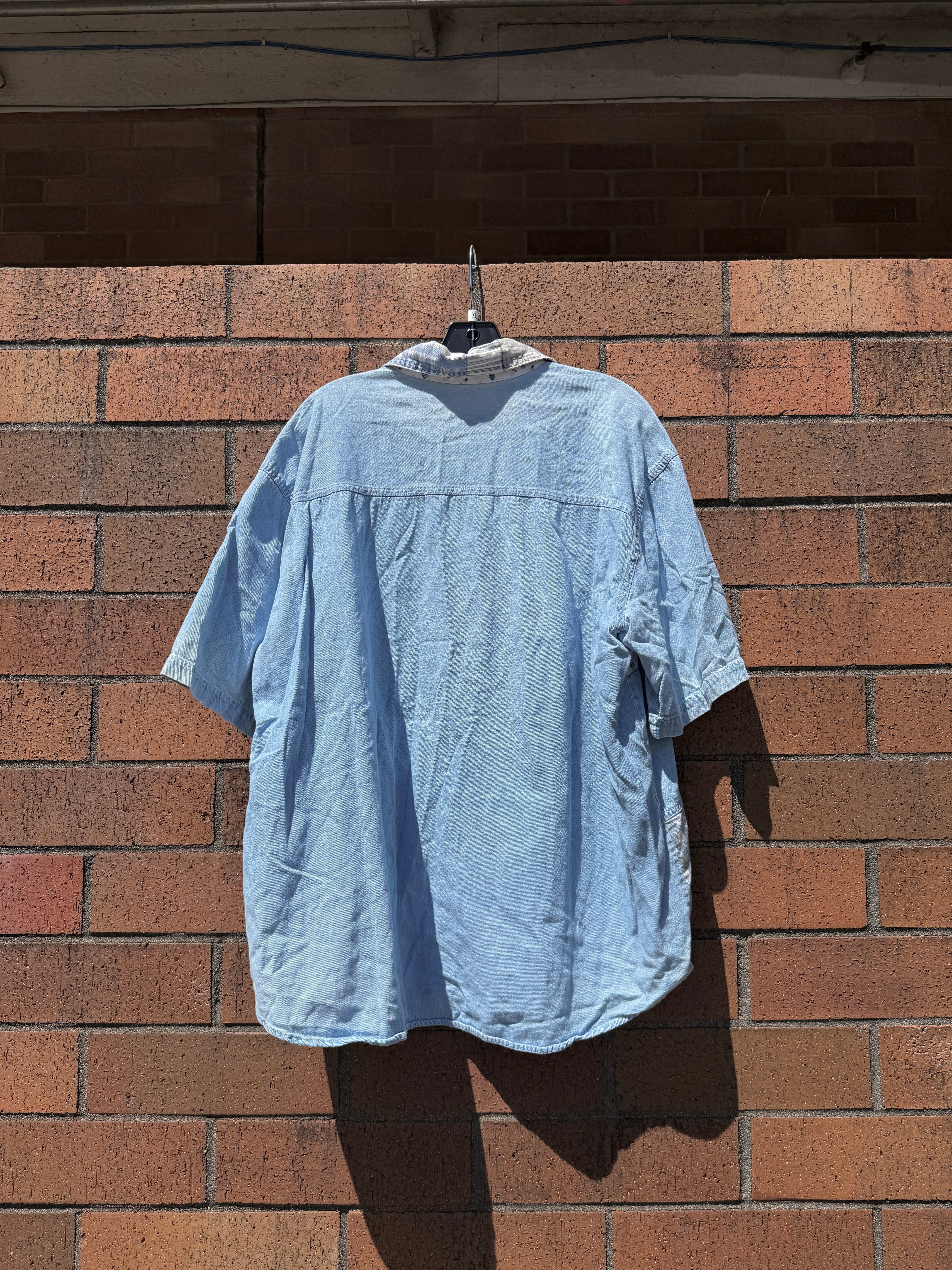 Y2K Denim Patchwork Short Sleeve Button Up Size XL