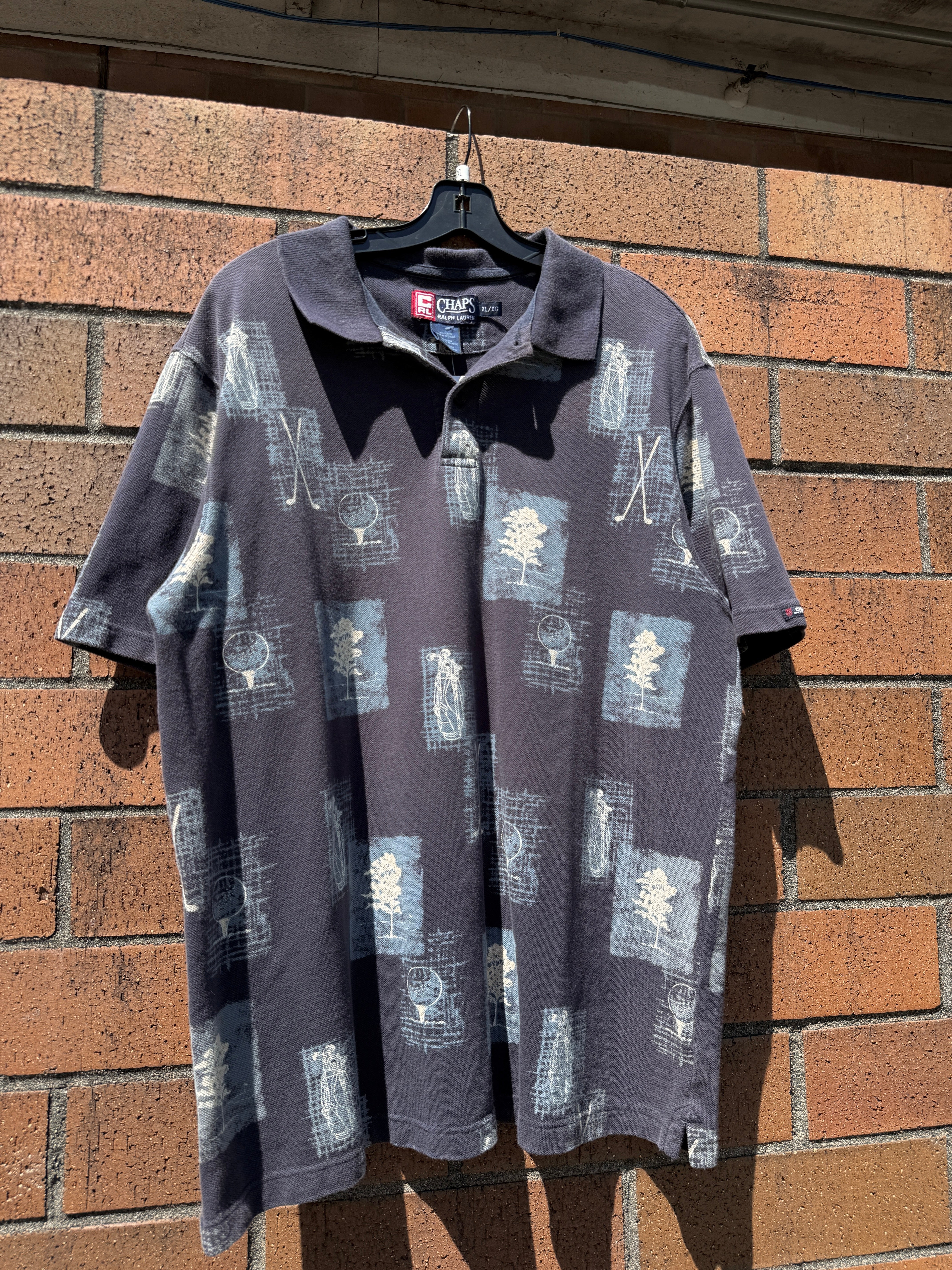 Y2K Chaps Ralph Lauren AOP Golf Polo Size XL