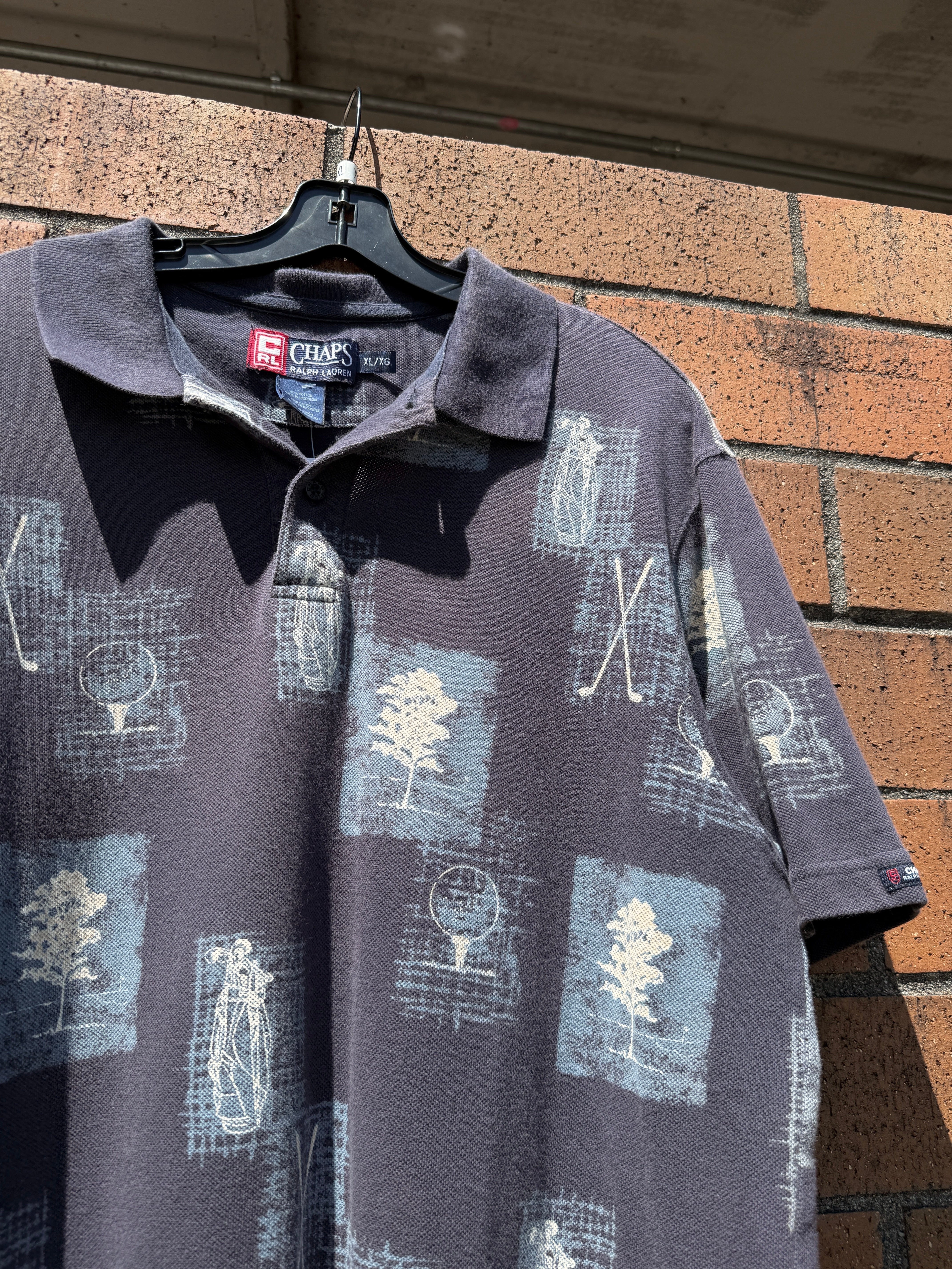 Y2K Chaps Ralph Lauren AOP Golf Polo Size XL
