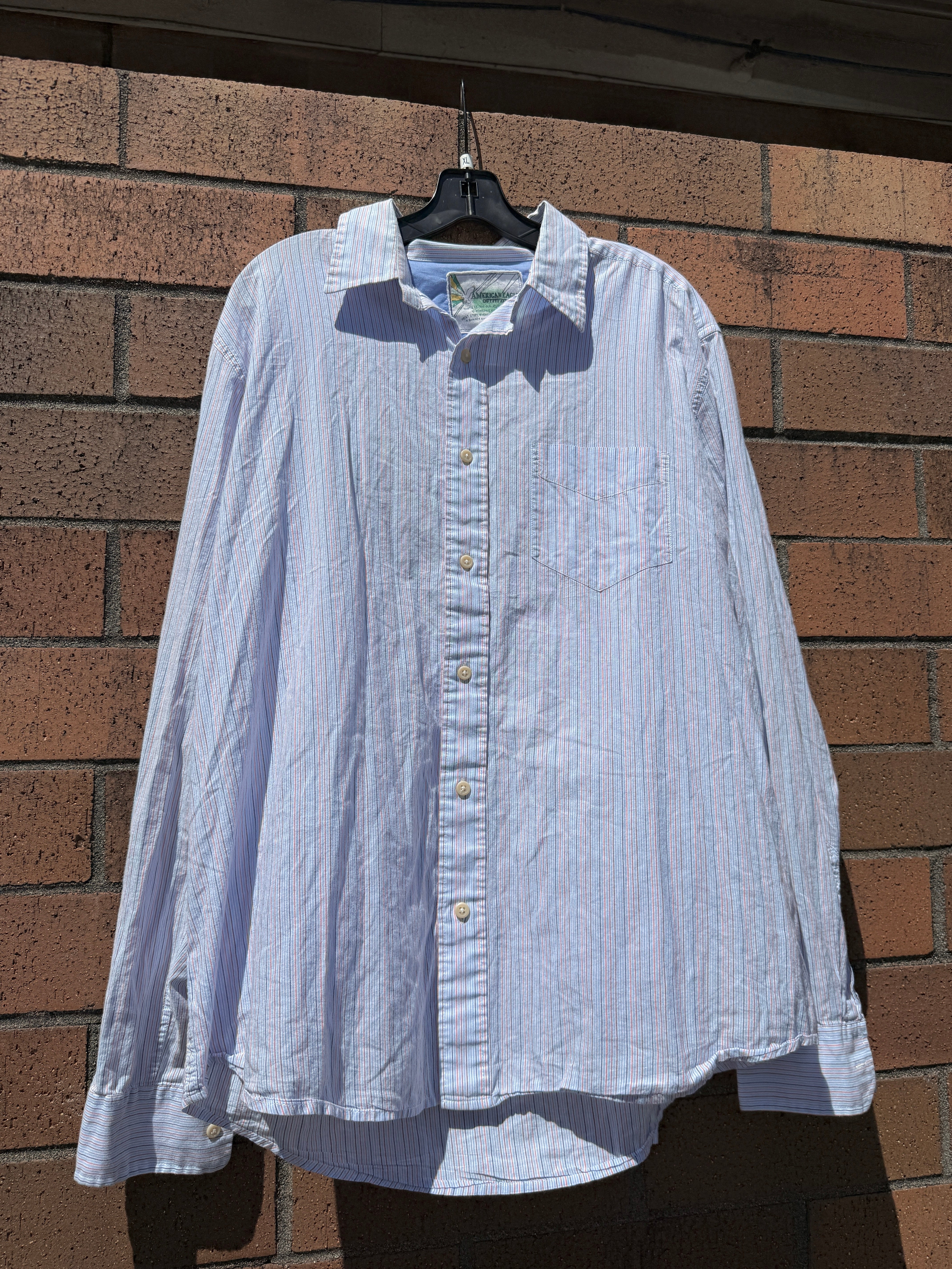 Y2K American Eagle Lightweight Blue Vertical Stripe Button Up Size XL