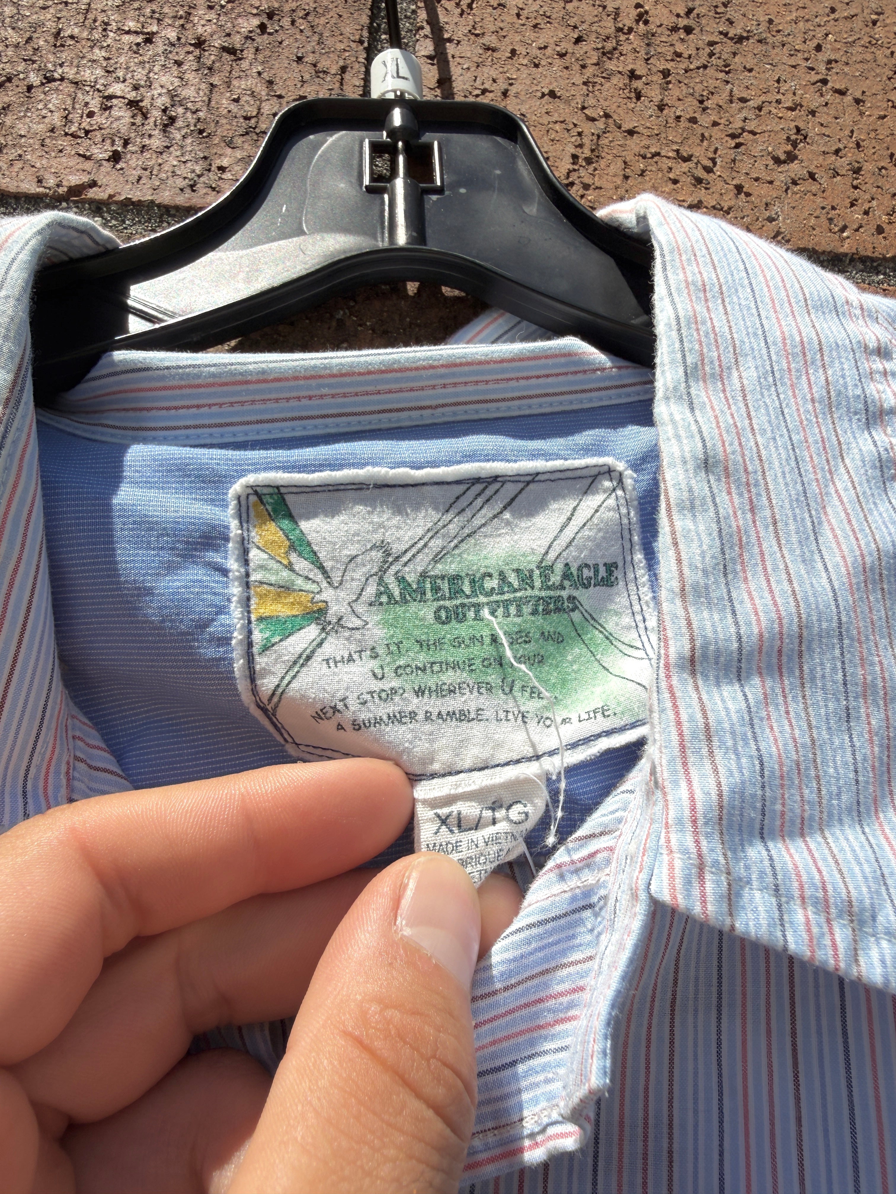 Y2K American Eagle Lightweight Blue Vertical Stripe Button Up Size XL