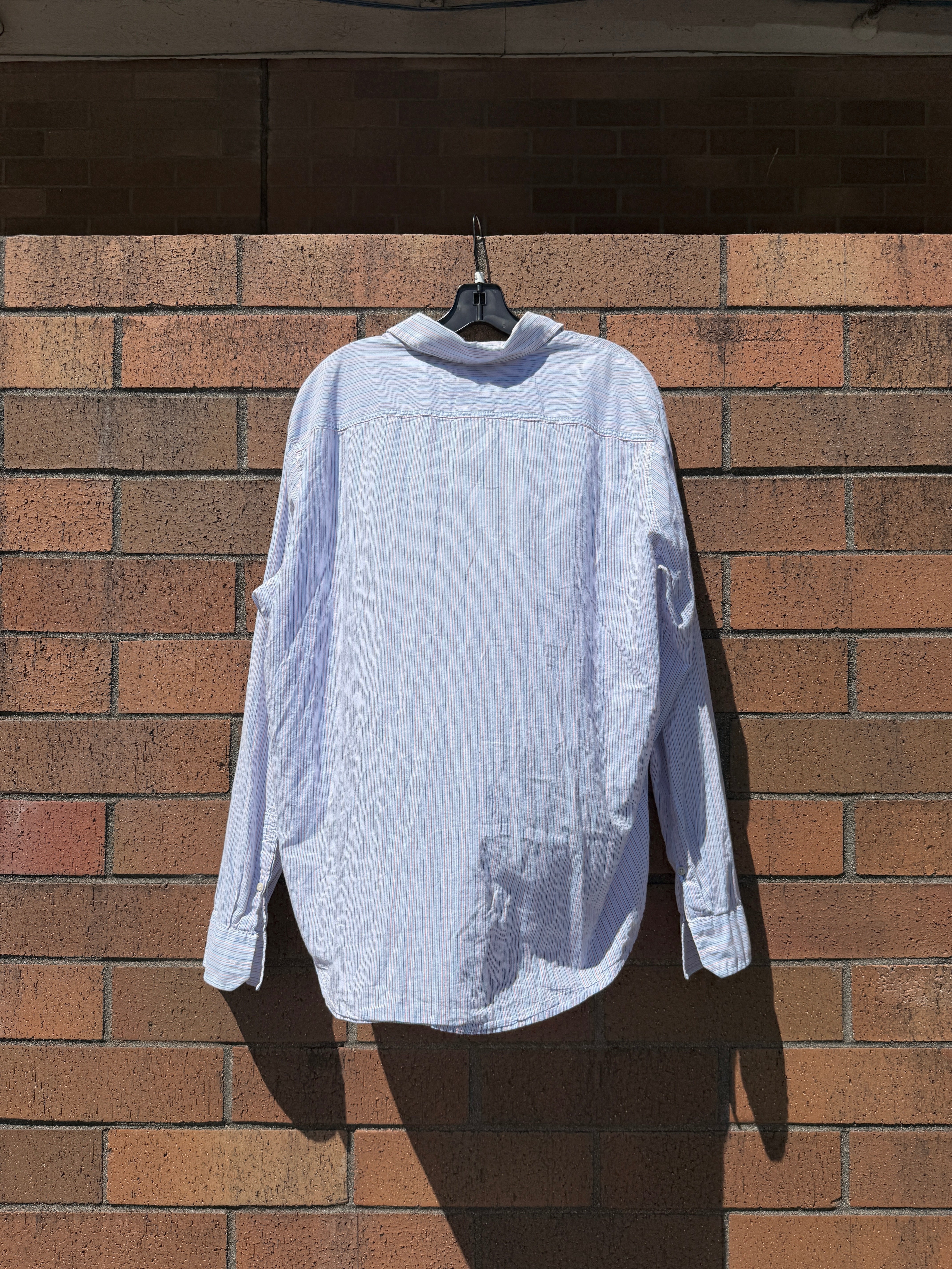 Y2K American Eagle Lightweight Blue Vertical Stripe Button Up Size XL